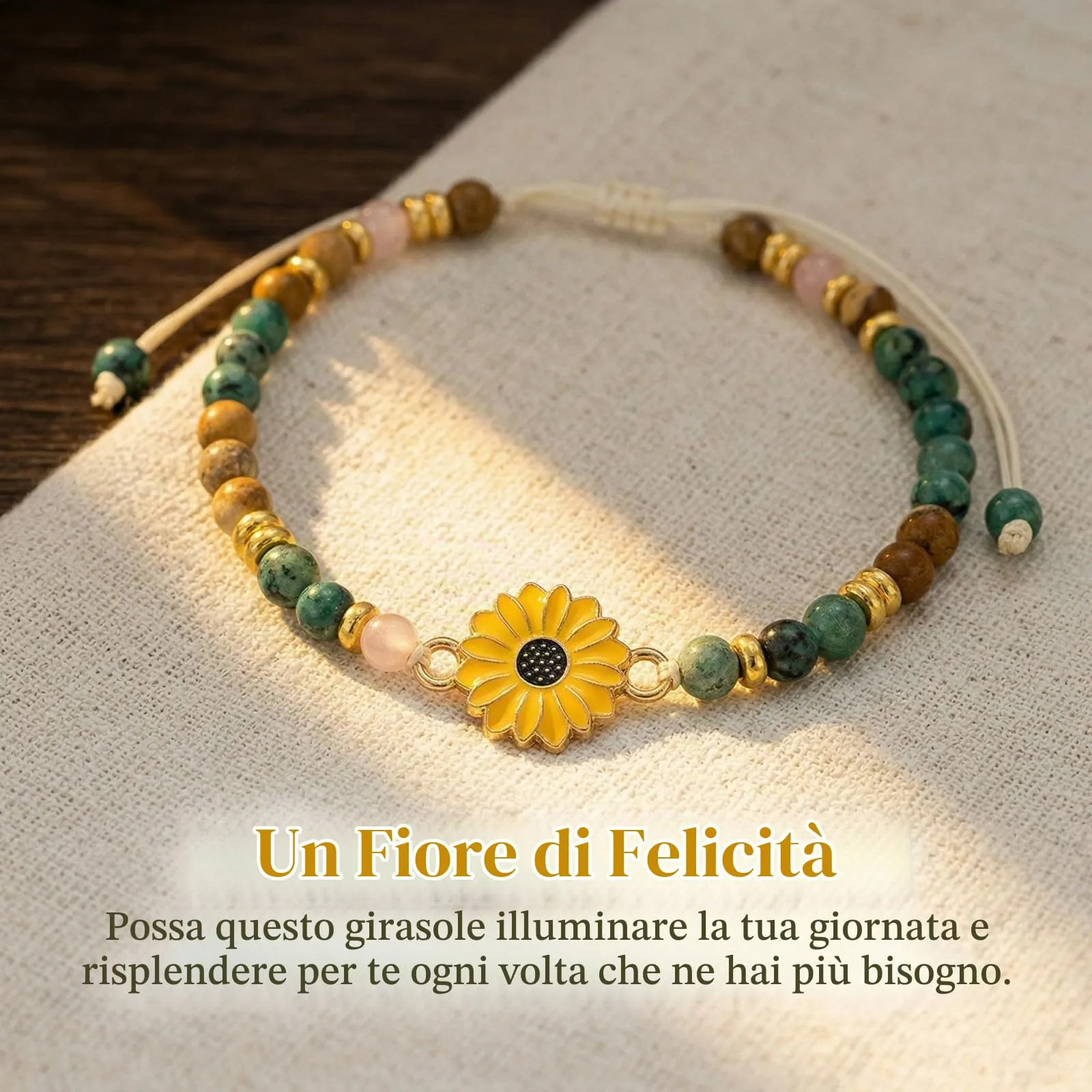 JOVYTH Braccialetto in Pietra Naturale con Elemento Girasole per Donne, Giallo - immagine 2
