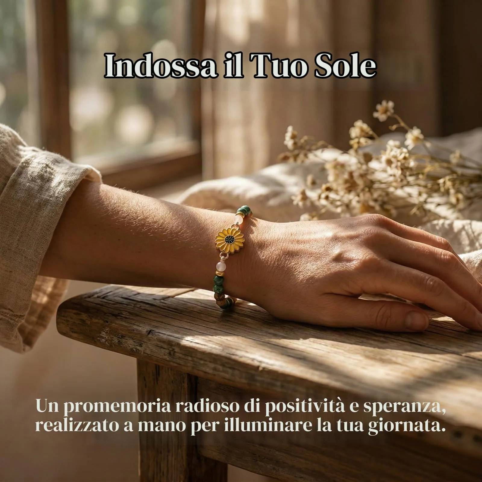 JOVYTH Braccialetto in Pietra Naturale con Elemento Girasole per Donne, Giallo - immagine 3