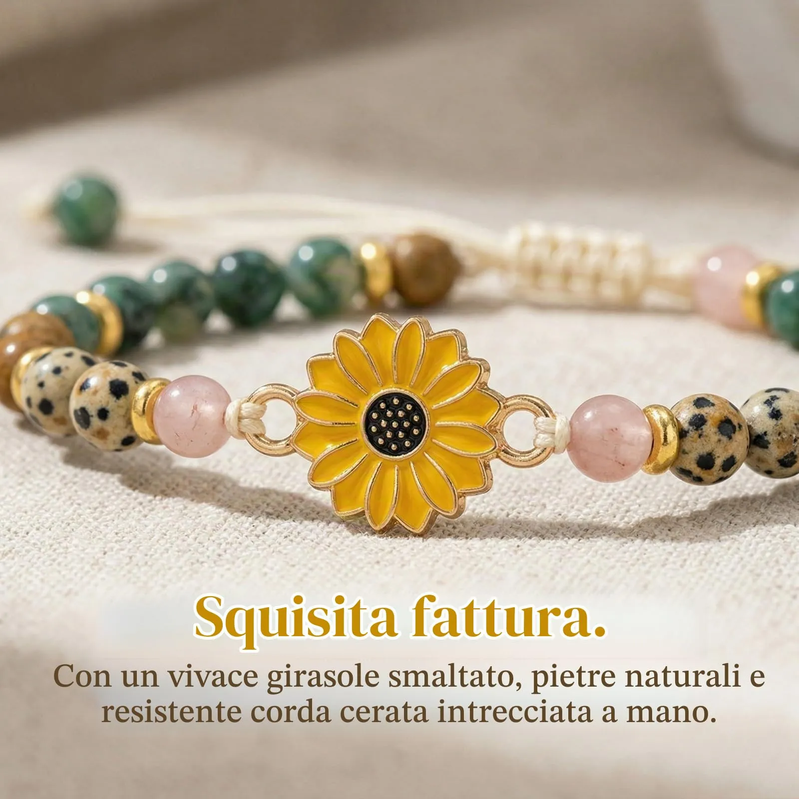 JOVYTH Braccialetto in Pietra Naturale con Elemento Girasole per Donne, Giallo - immagine 4