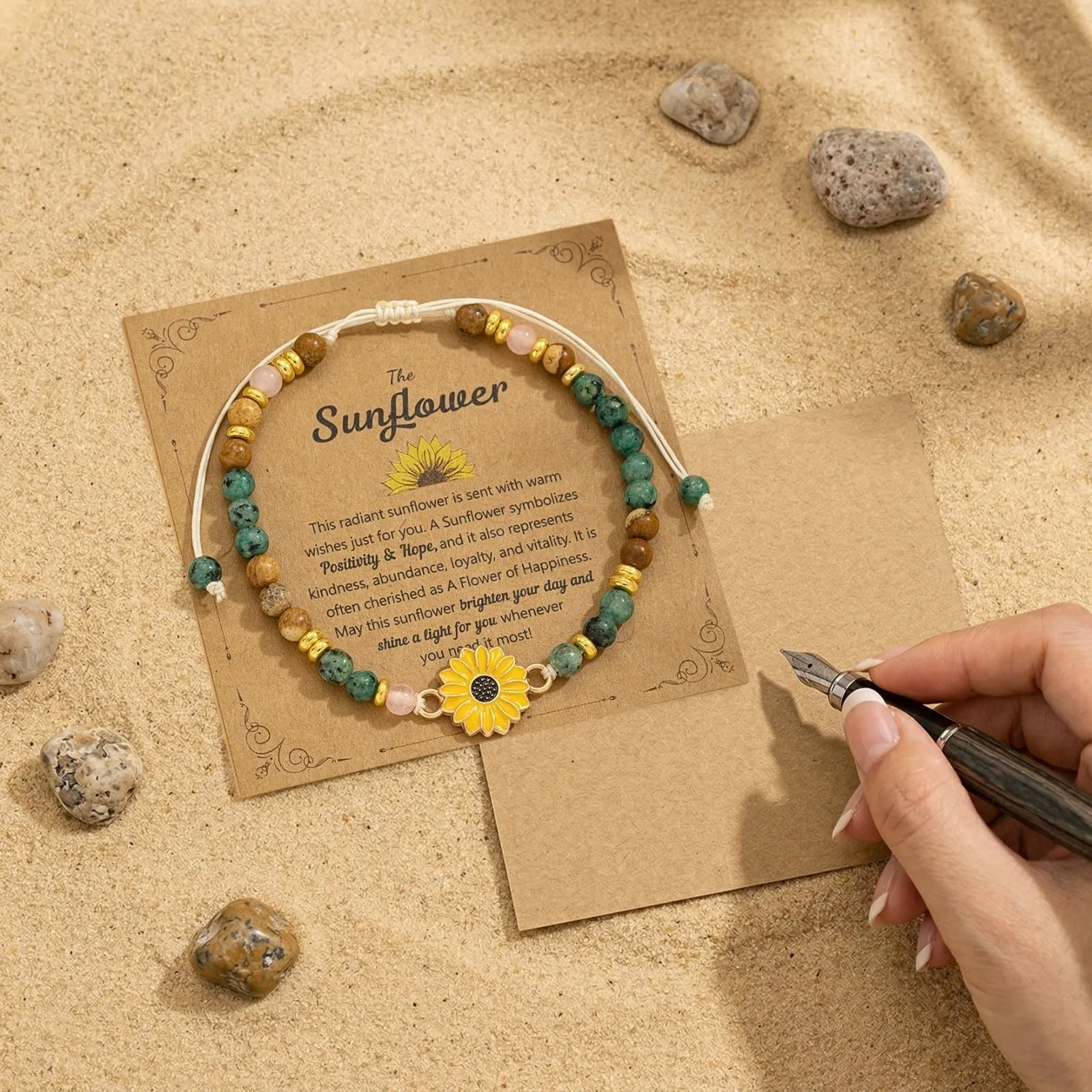 JOVYTH Braccialetto in Pietra Naturale con Elemento Girasole per Donne, Giallo - immagine 5