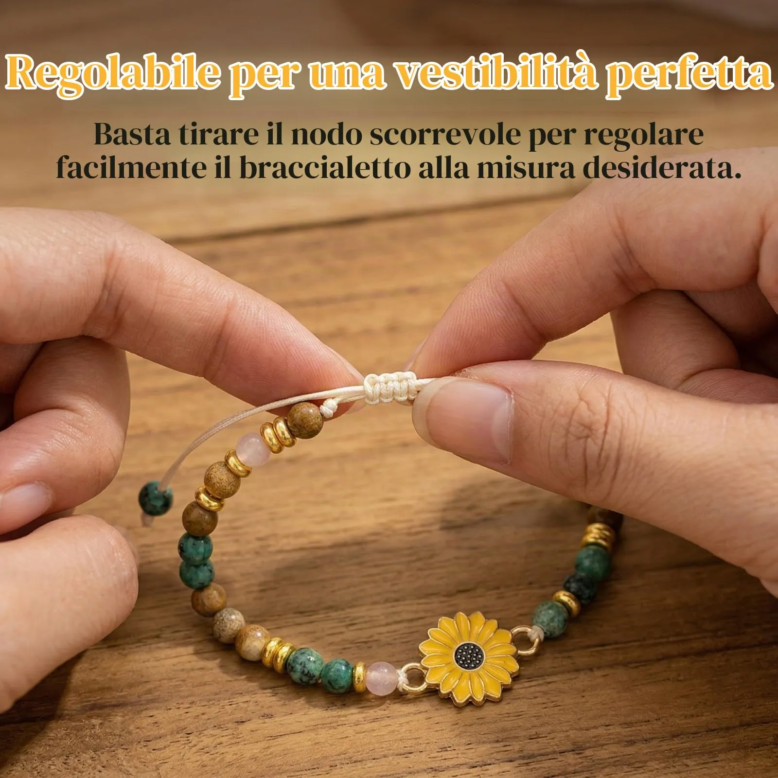 JOVYTH Braccialetto in Pietra Naturale con Elemento Girasole per Donne, Giallo - immagine 6