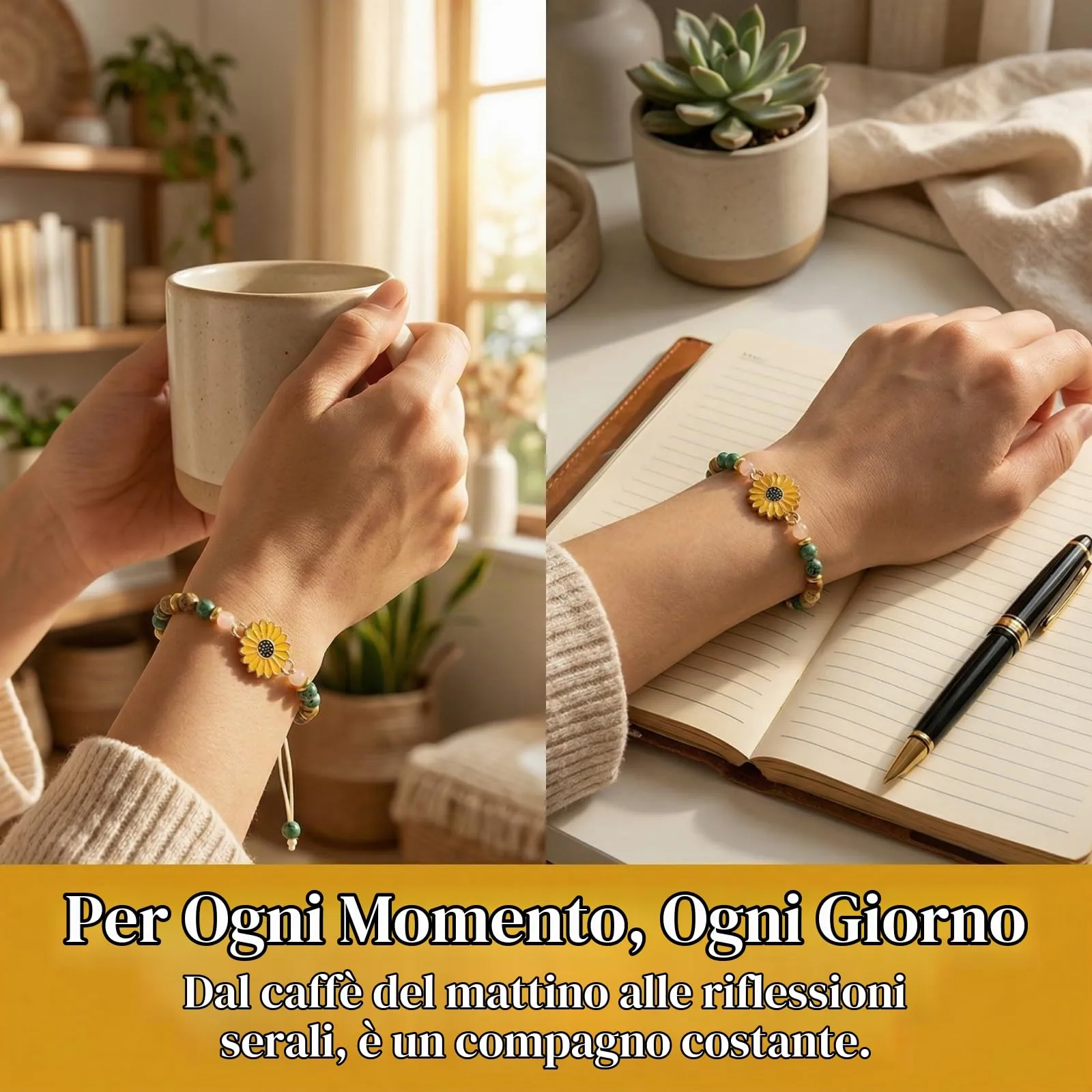 JOVYTH Braccialetto in Pietra Naturale con Elemento Girasole per Donne, Giallo - immagine 7