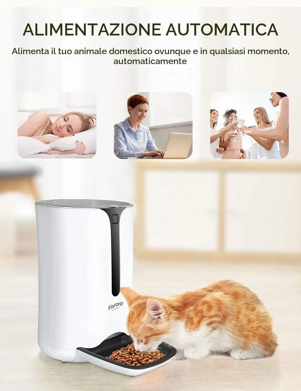 Faroro Distributore Automatico Cibo per Gatti e Cani 7L, Dispenser con Timer e Registrazione Vocale, Grigio - immagine 4