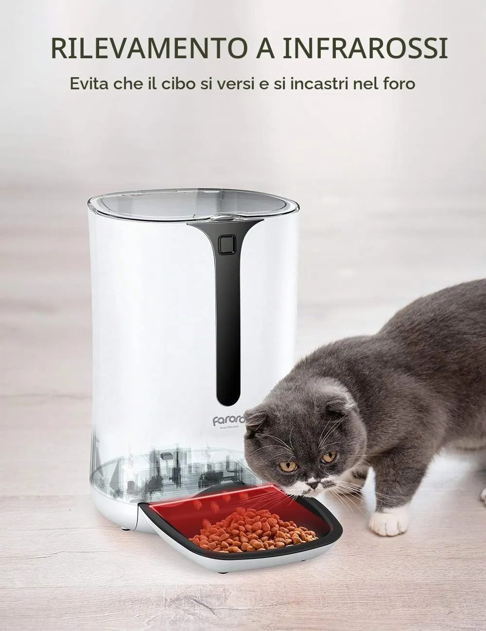 Faroro Distributore Automatico Cibo per Gatti e Cani 7L, Dispenser con Timer e Registrazione Vocale, Grigio - immagine 6