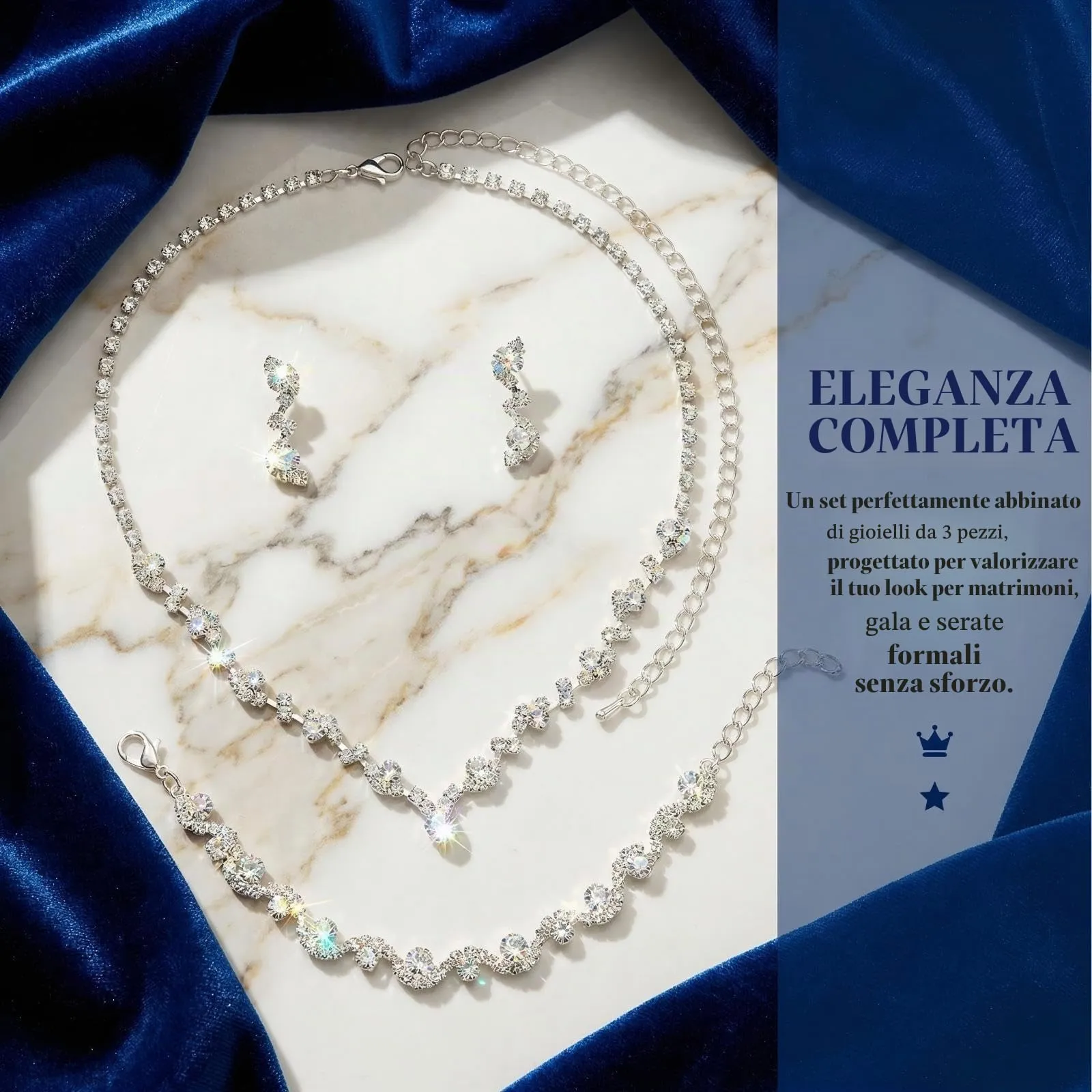 BIVYAX Set di Gioielli da Sposa in Argento con Strass (Collana, Bracciale, Orecchini) - immagine 2