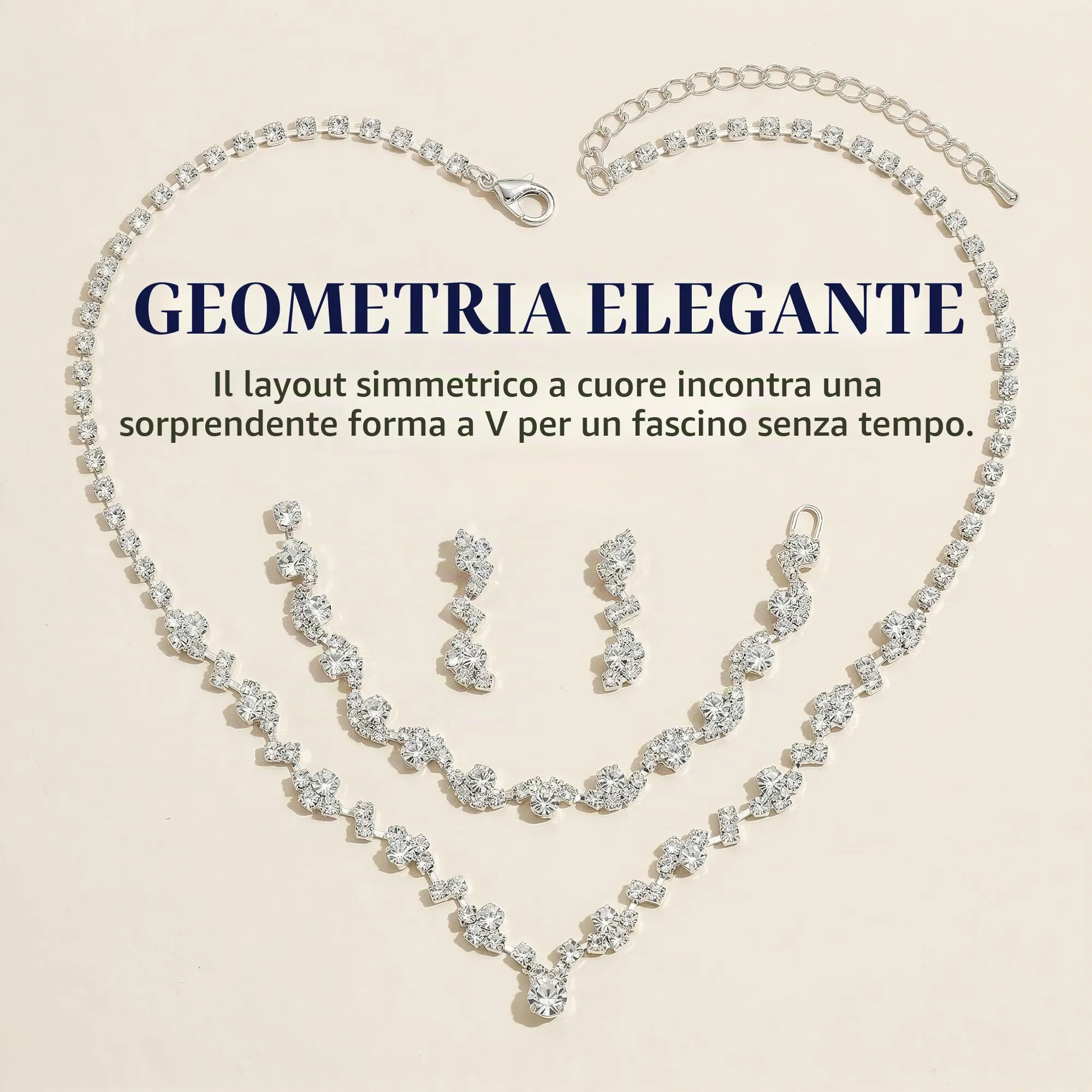 BIVYAX Set di Gioielli da Sposa in Argento con Strass (Collana, Bracciale, Orecchini) - immagine 4