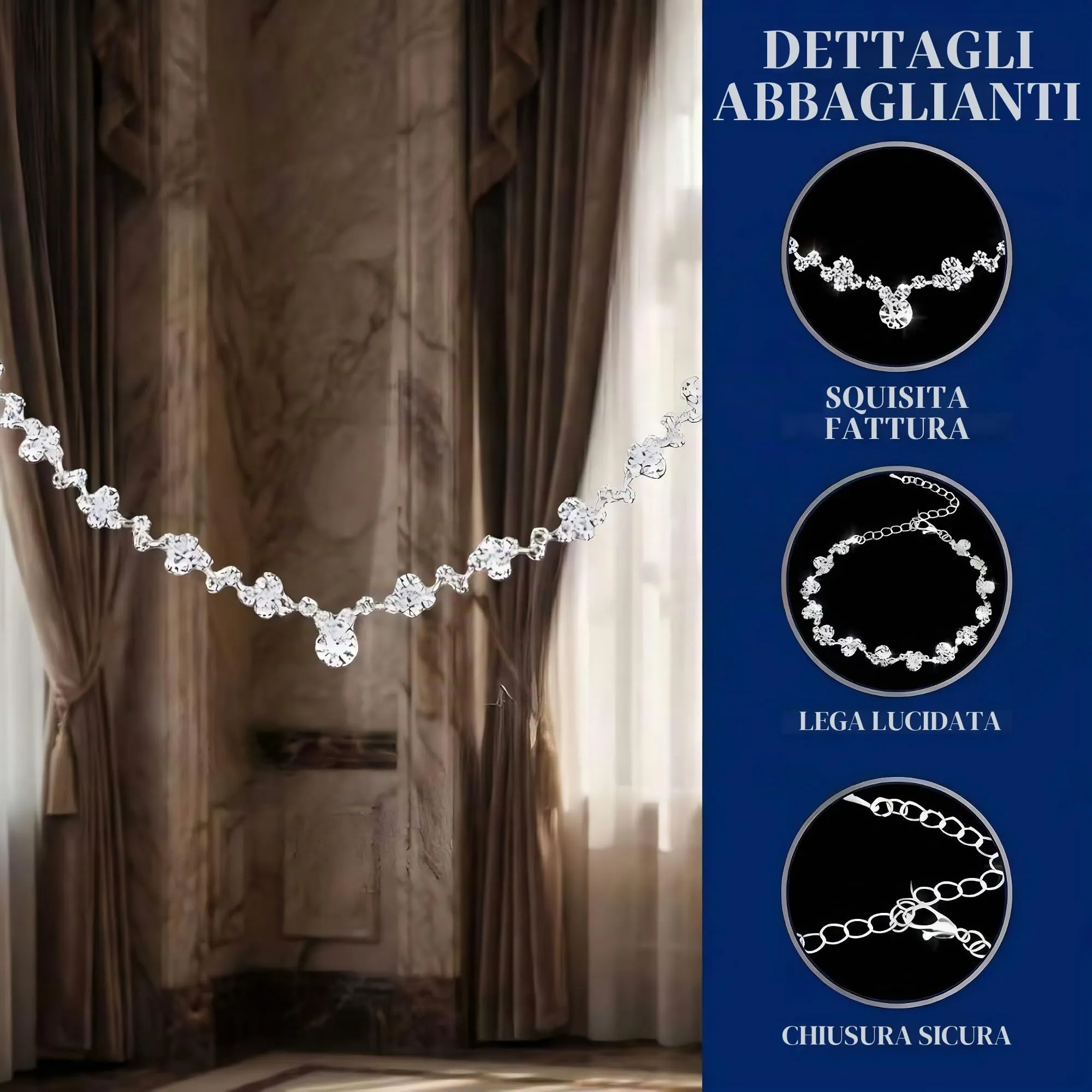 BIVYAX Set di Gioielli da Sposa in Argento con Strass (Collana, Bracciale, Orecchini) - immagine 5
