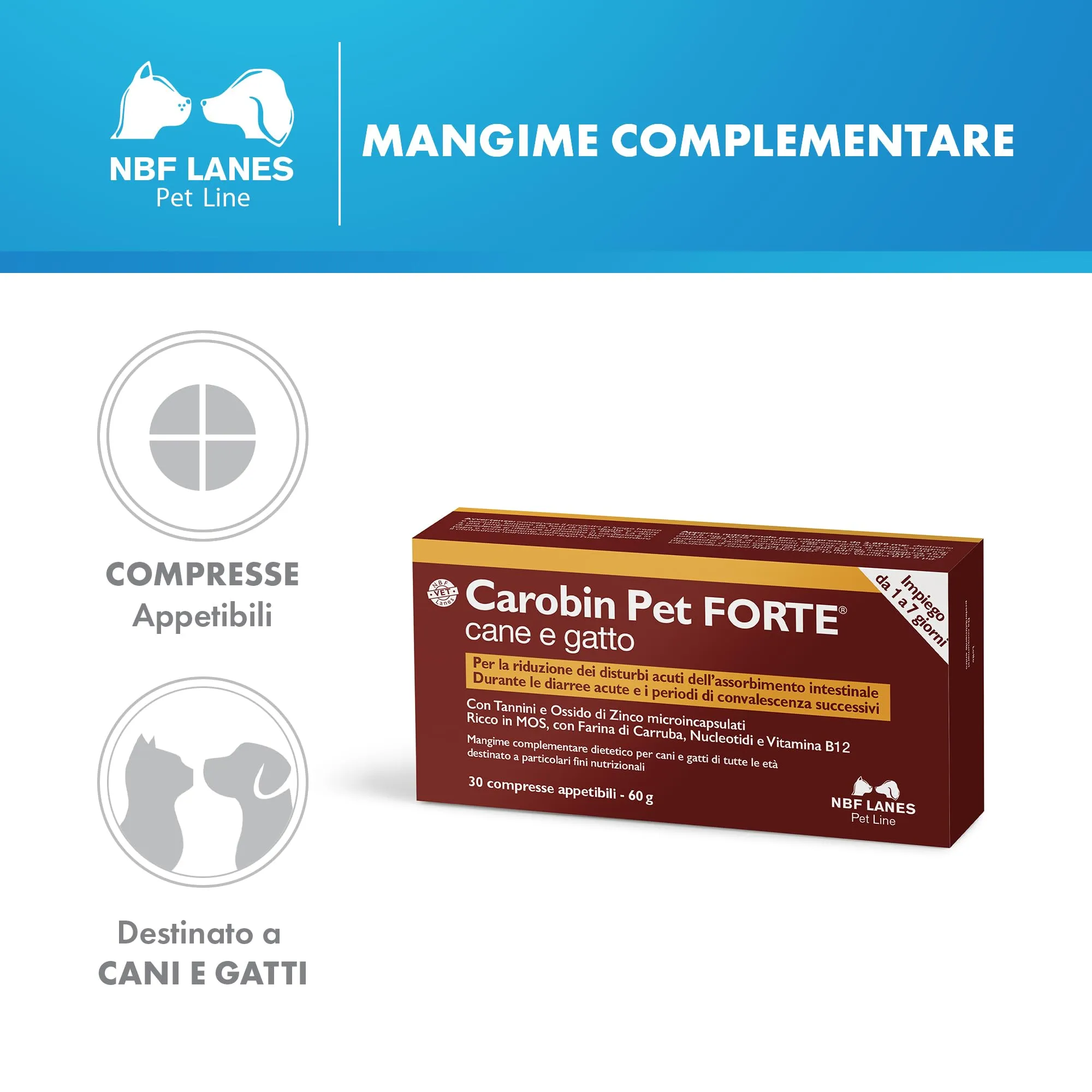 NBF Lanes Carobin Pet Forte per Cane e Gatto, 30 Compresse - immagine 2