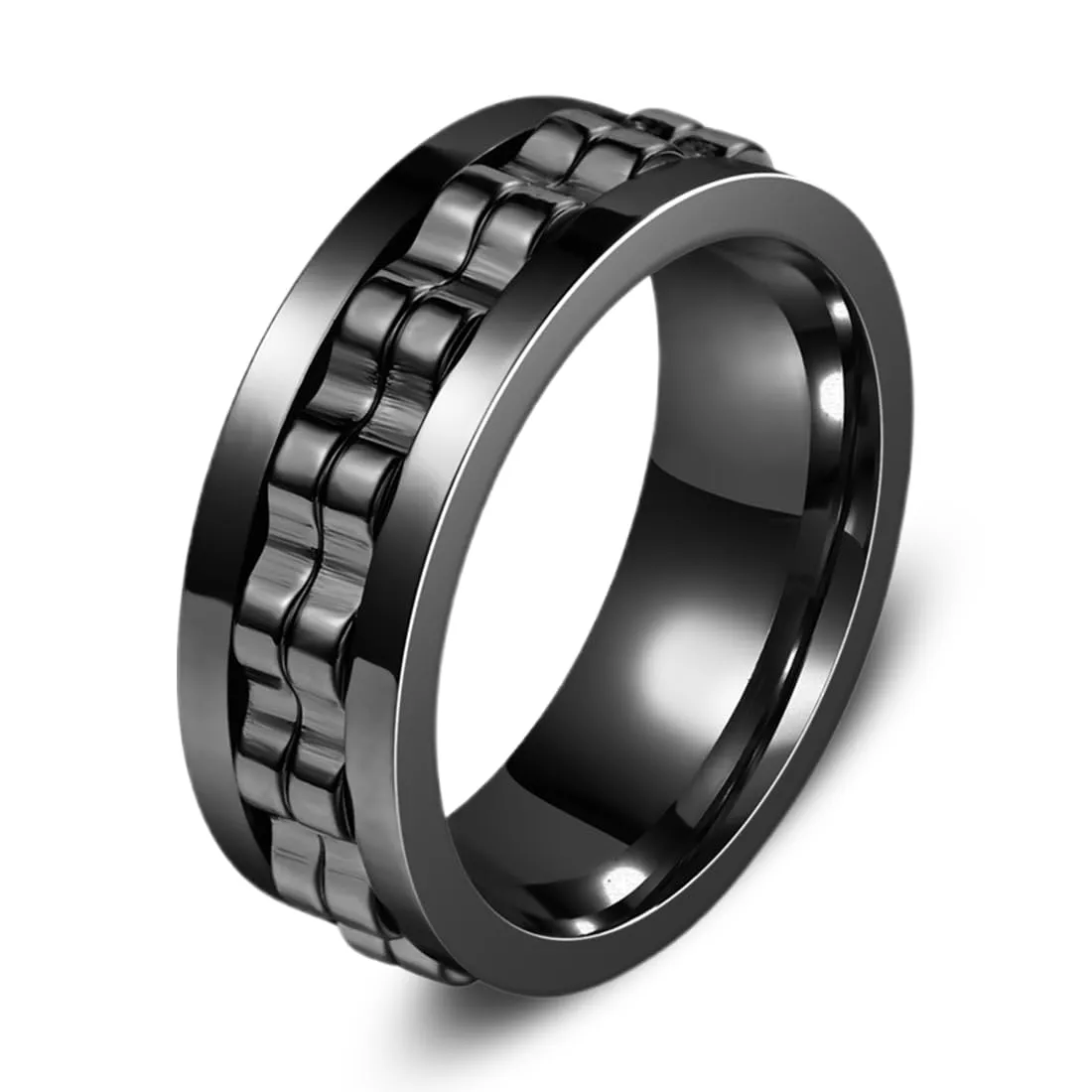 WEGLOK Anello Fidget Antistress in Acciaio Inox, Design a Catena, 8 mm, Nero - immagine 1