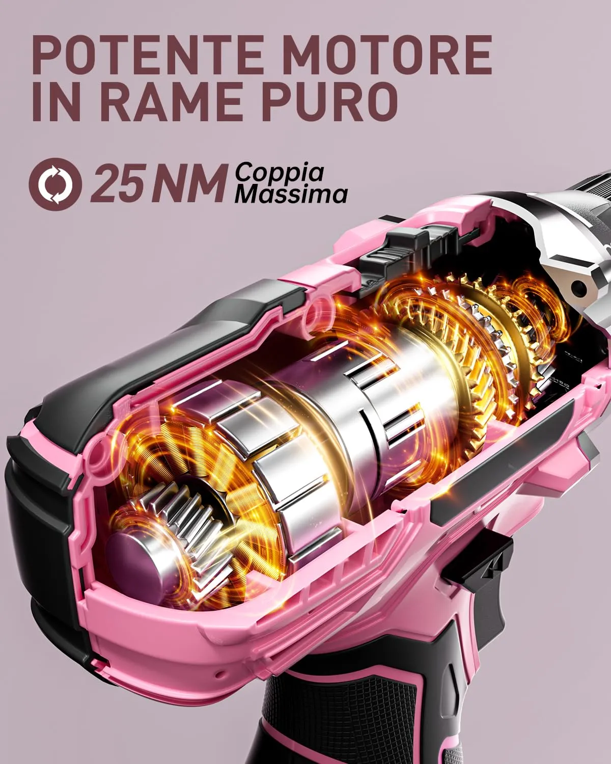 FAHEFANA Trapano Avvitatore a Batteria 12V, Rosa, 25Nm, 2.0Ah, 18+1 Impostazioni Coppia, Mandrino 10mm, 15 Accessori - immagine 9