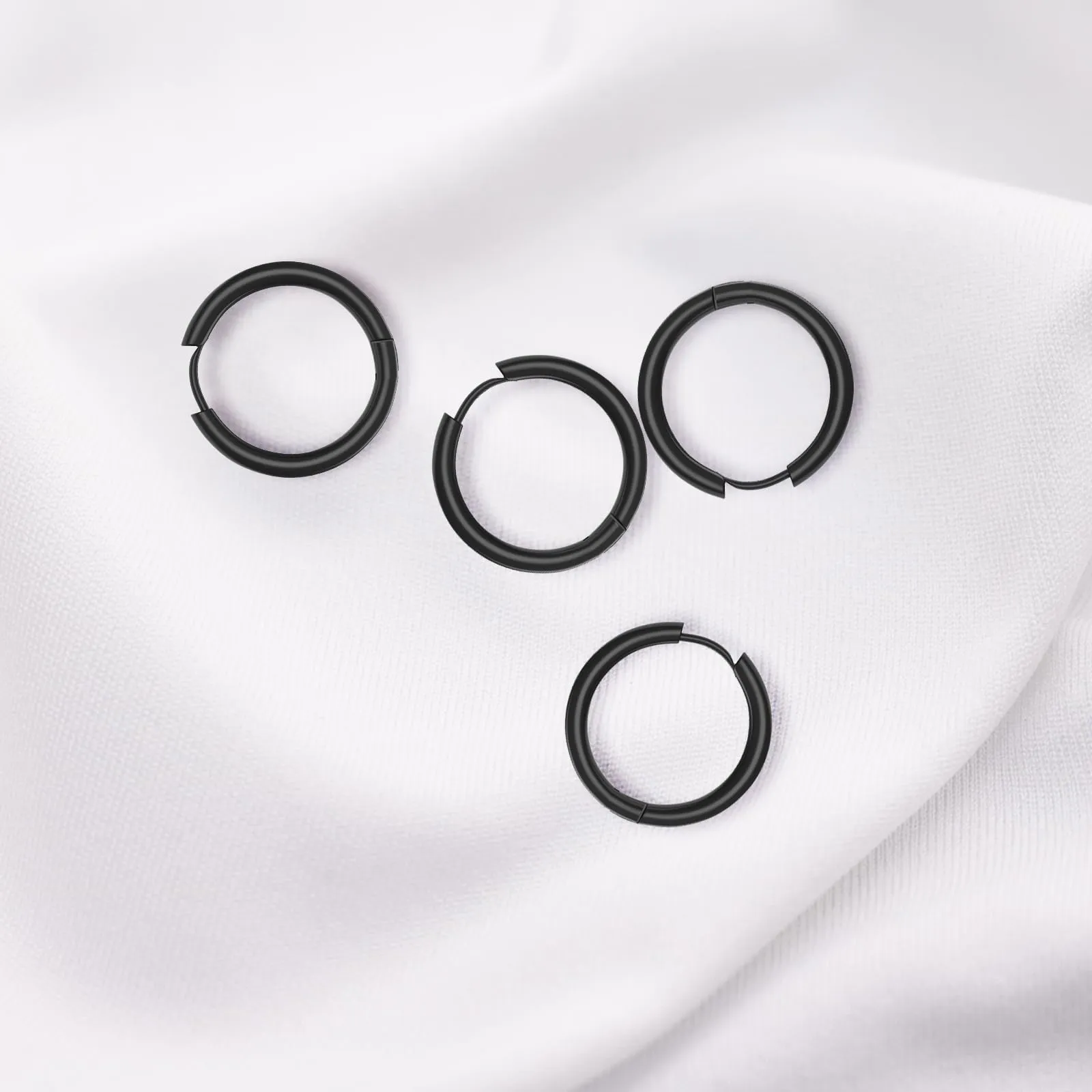 Bomtop Set di 6 Paia di Orecchini a Cerchio in Acciaio Inossidabile, 8-18 mm, Nero - immagine 4