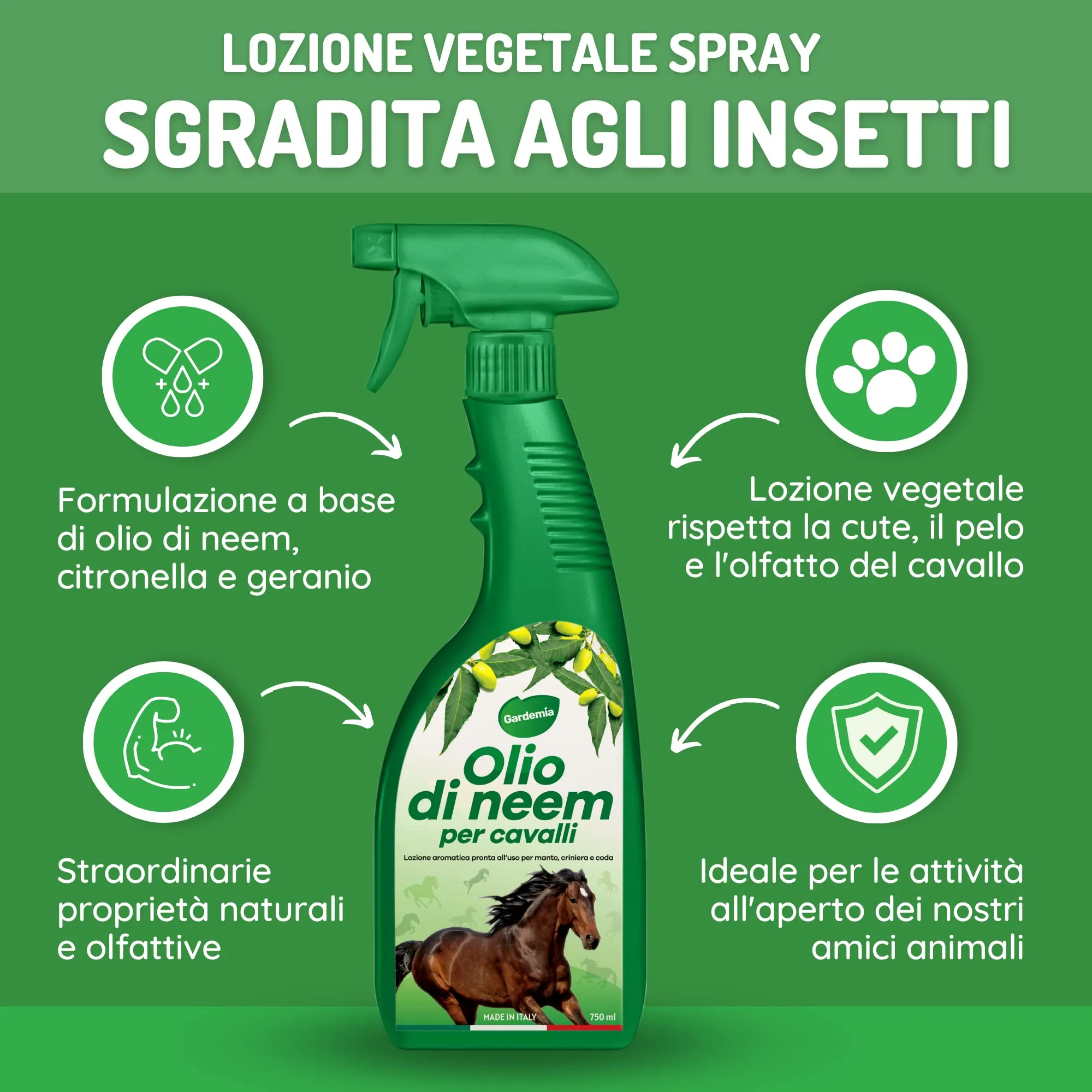Gardemia Olio di Neem per Cavalli Spray 750ml con Geranio e Citronella - immagine 3