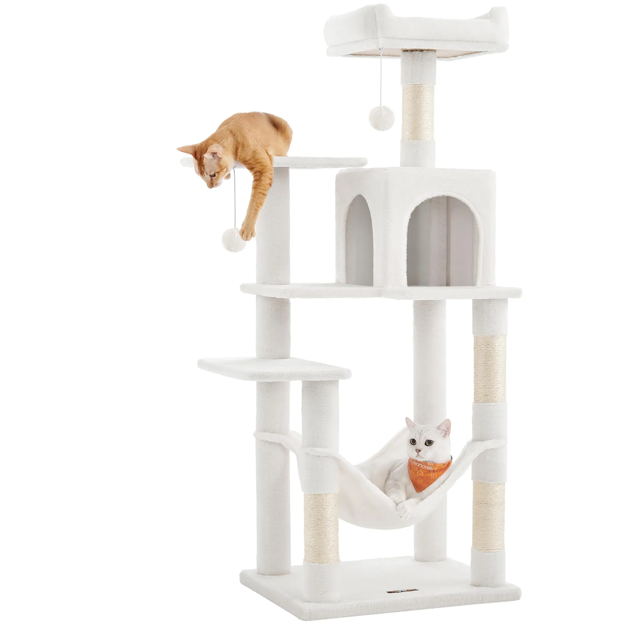 Feandrea Albero per Gatti 143 cm con Tiragraffi, Grotta e Amaca, Bianco Crema PCT161T01V1 - immagine 1