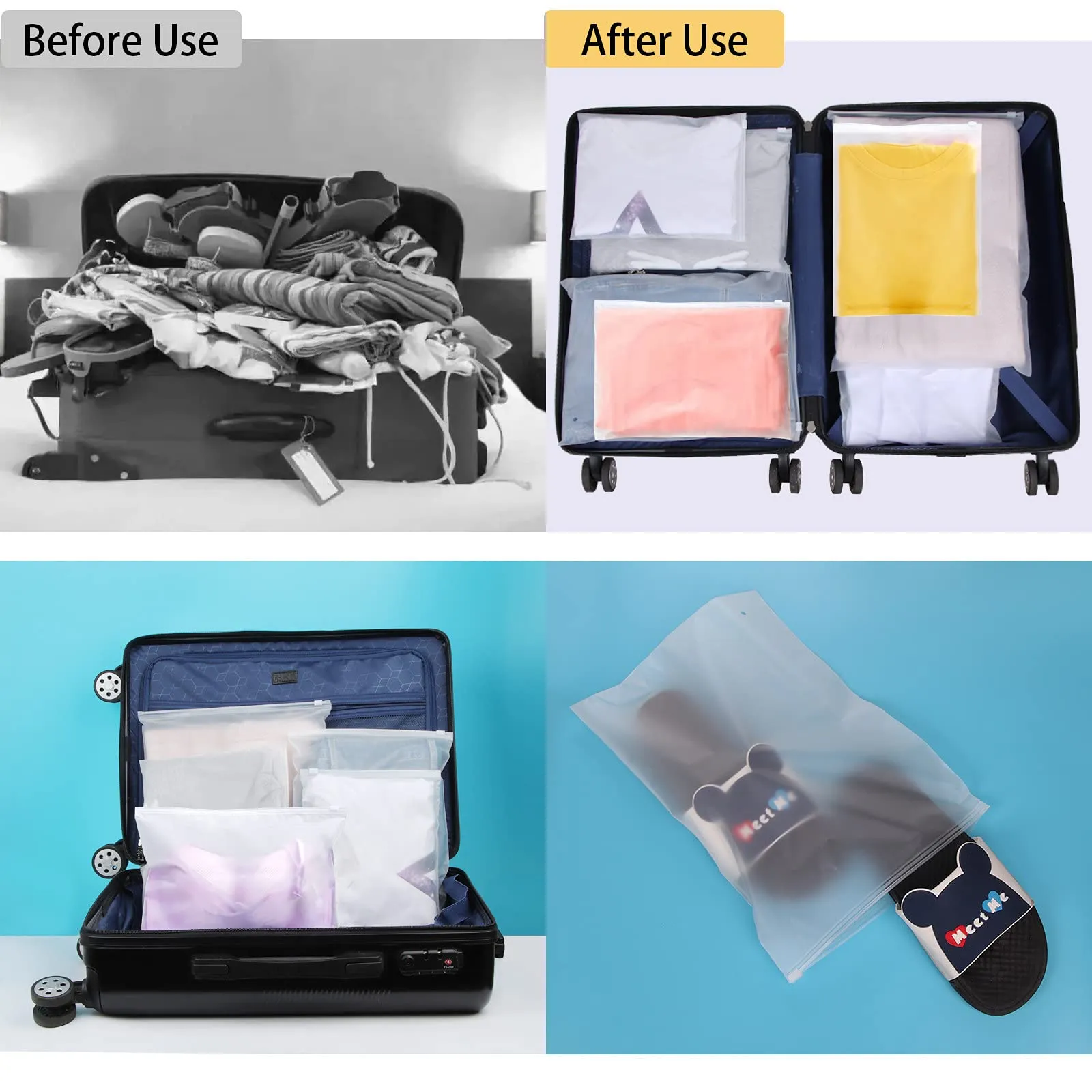Annhao Sacchetti da Viaggio Impermeabili Trasparenti Risigillabili con Zip, Organizer per Vestiti, Biancheria, Scarpe e Cosmetici, 15 Pezzi (5 Taglie) - immagine 4