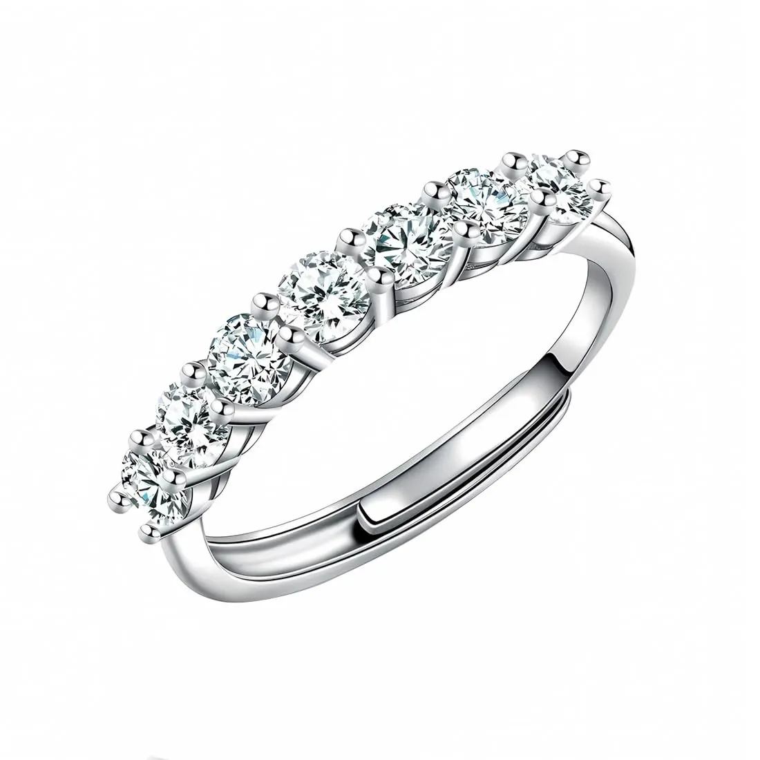 IUDWCG Anello da Donna in Oro Bianco con Sette Diamanti, Aperto Regolabile in Rame Antiallergico, Argento - immagine 1
