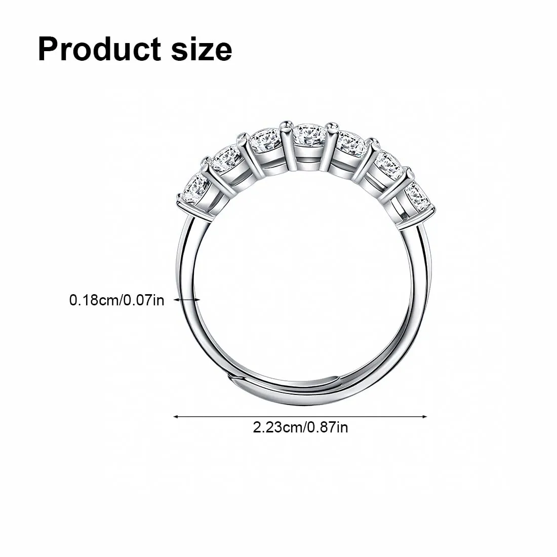 IUDWCG Anello da Donna in Oro Bianco con Sette Diamanti, Aperto Regolabile in Rame Antiallergico, Argento - immagine 2