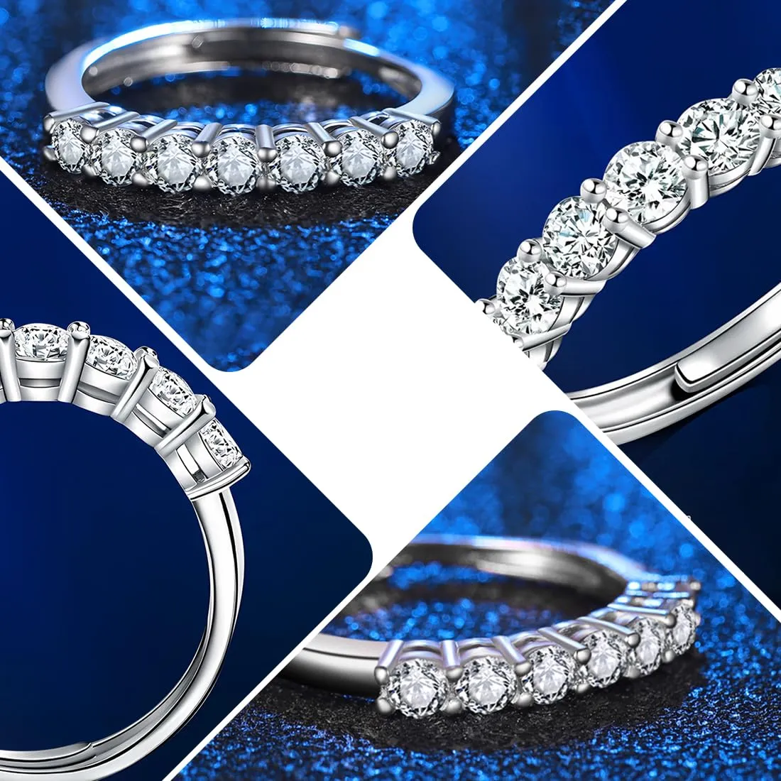 IUDWCG Anello da Donna in Oro Bianco con Sette Diamanti, Aperto Regolabile in Rame Antiallergico, Argento - immagine 5