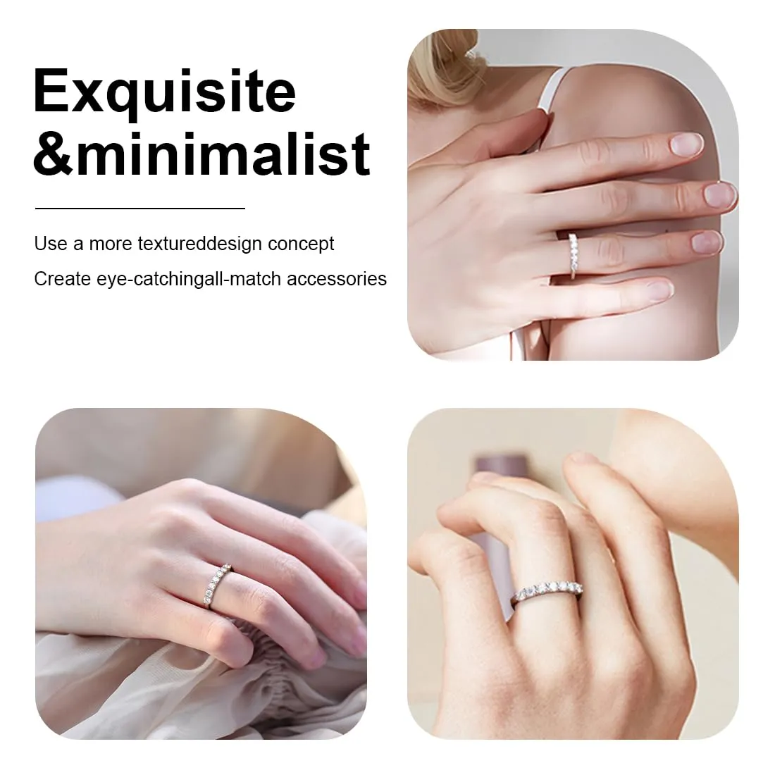 IUDWCG Anello da Donna in Oro Bianco con Sette Diamanti, Aperto Regolabile in Rame Antiallergico, Argento - immagine 6