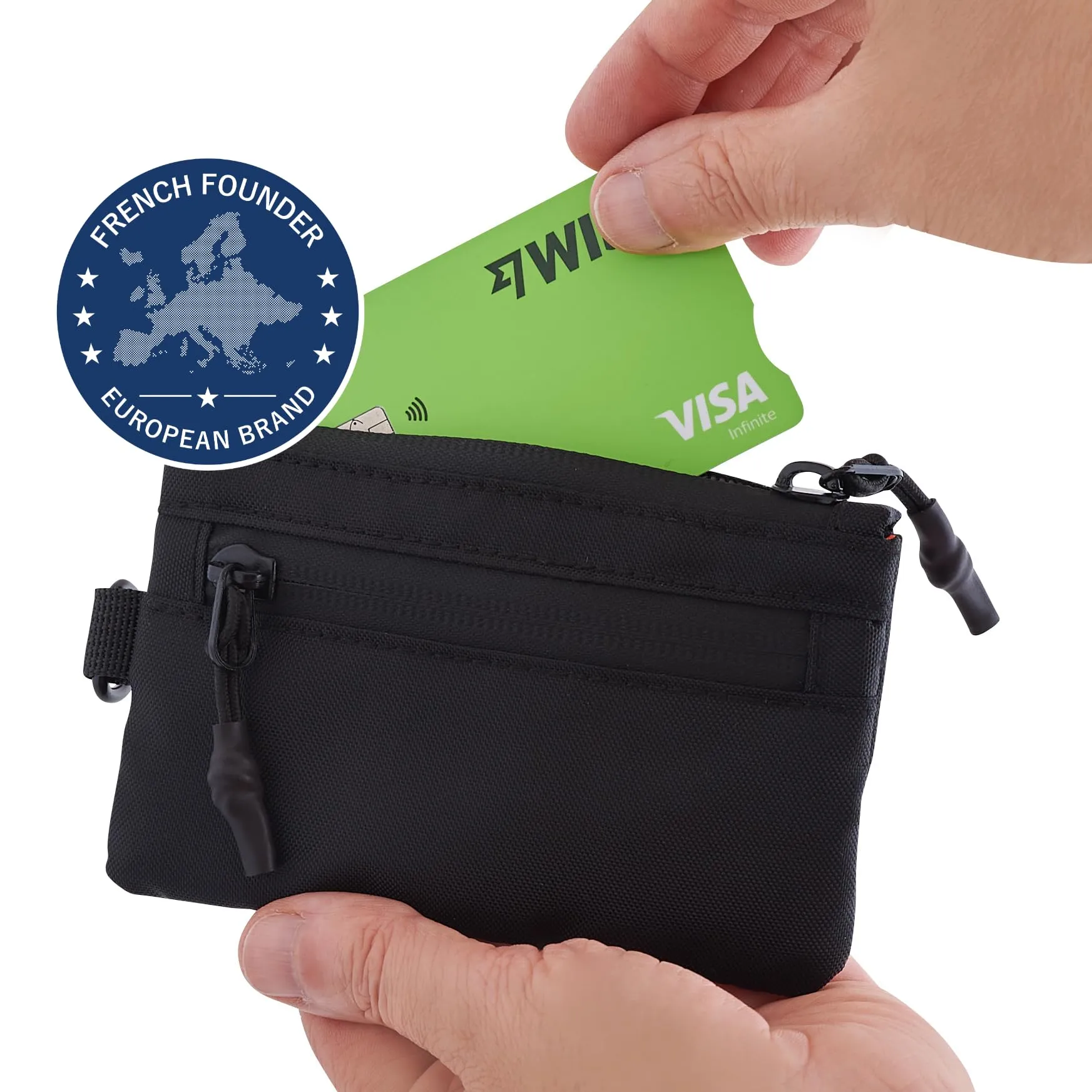 OW-Travel Portafoglio Uomo con Portamonete e Protezione RFID, Nero, Zip Pouch 13cm - immagine 2