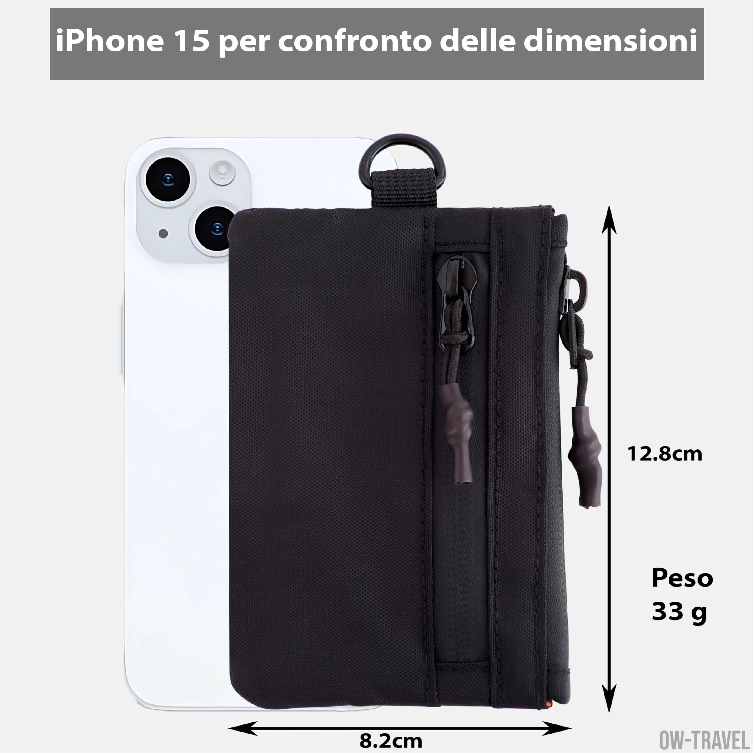 OW-Travel Portafoglio Uomo con Portamonete e Protezione RFID, Nero, Zip Pouch 13cm - immagine 3