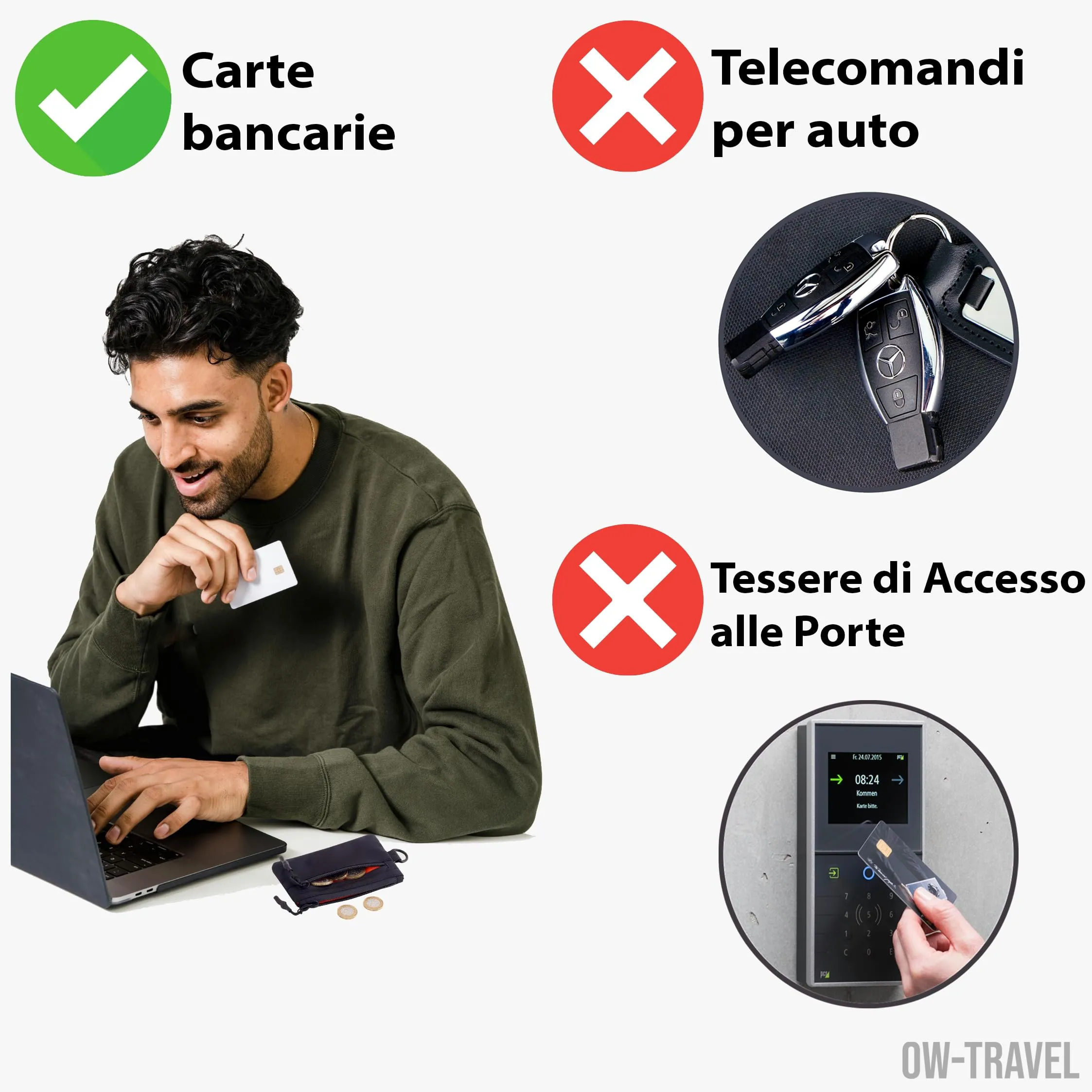 OW-Travel Portafoglio Uomo con Portamonete e Protezione RFID, Nero, Zip Pouch 13cm - immagine 6