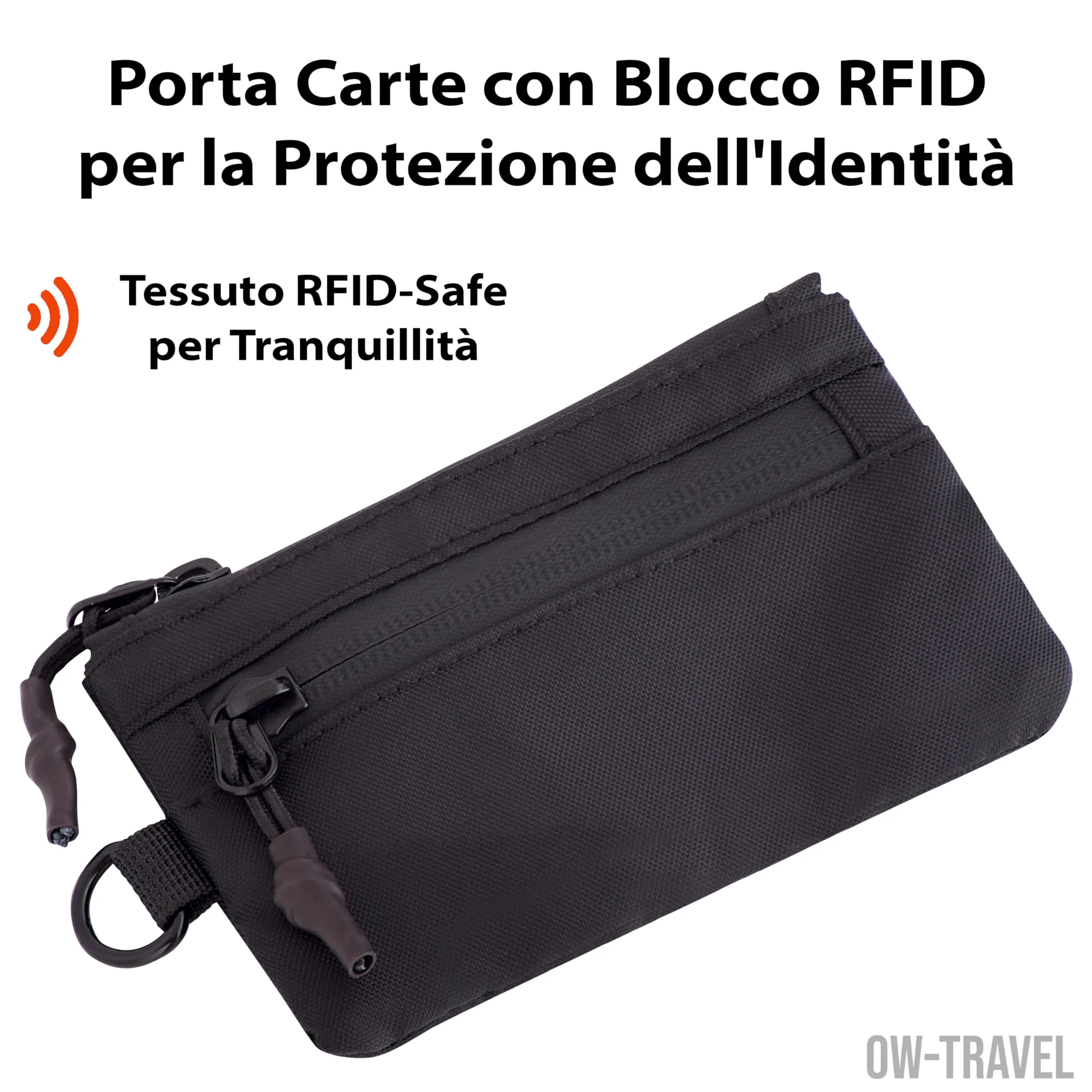 OW-Travel Portafoglio Uomo con Portamonete e Protezione RFID, Nero, Zip Pouch 13cm - immagine 7