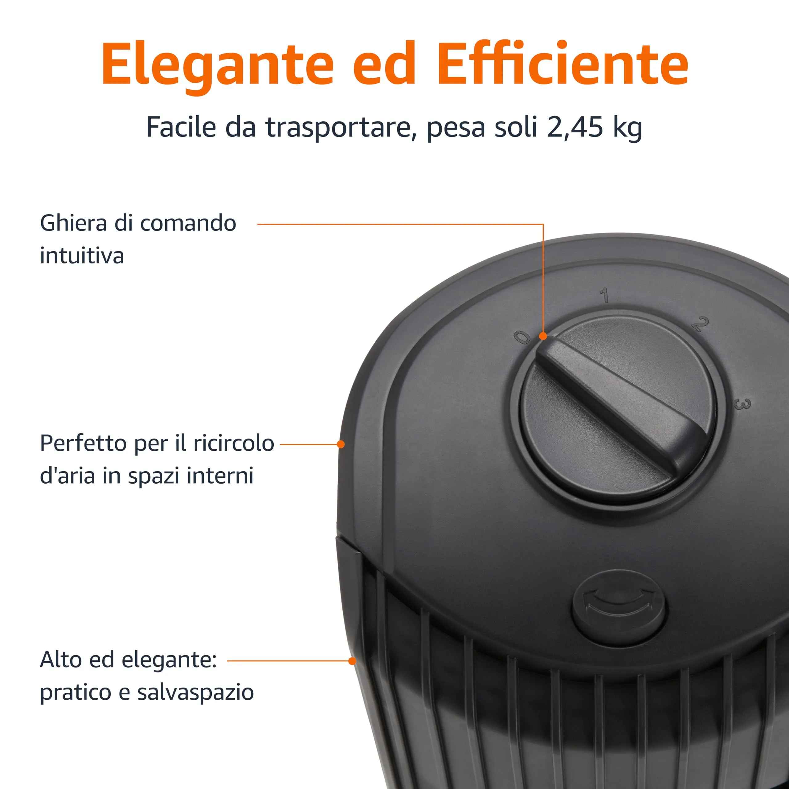 Amazon Basics Ventilatore a Torre Oscillante 71 cm, 3 Velocità, Nero Opaco, 35W - immagine 3