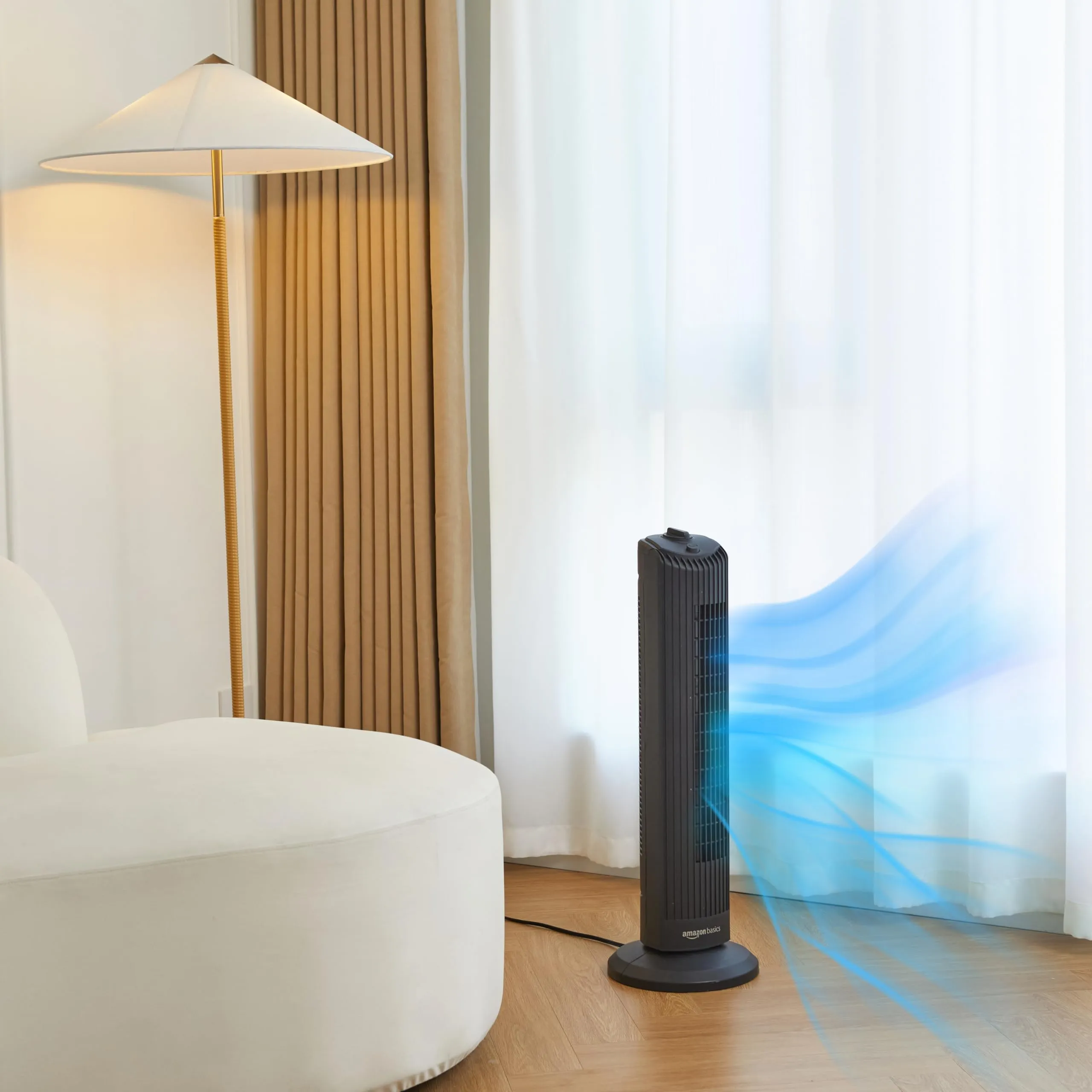 Amazon Basics Ventilatore a Torre Oscillante 71 cm, 3 Velocità, Nero Opaco, 35W - immagine 5