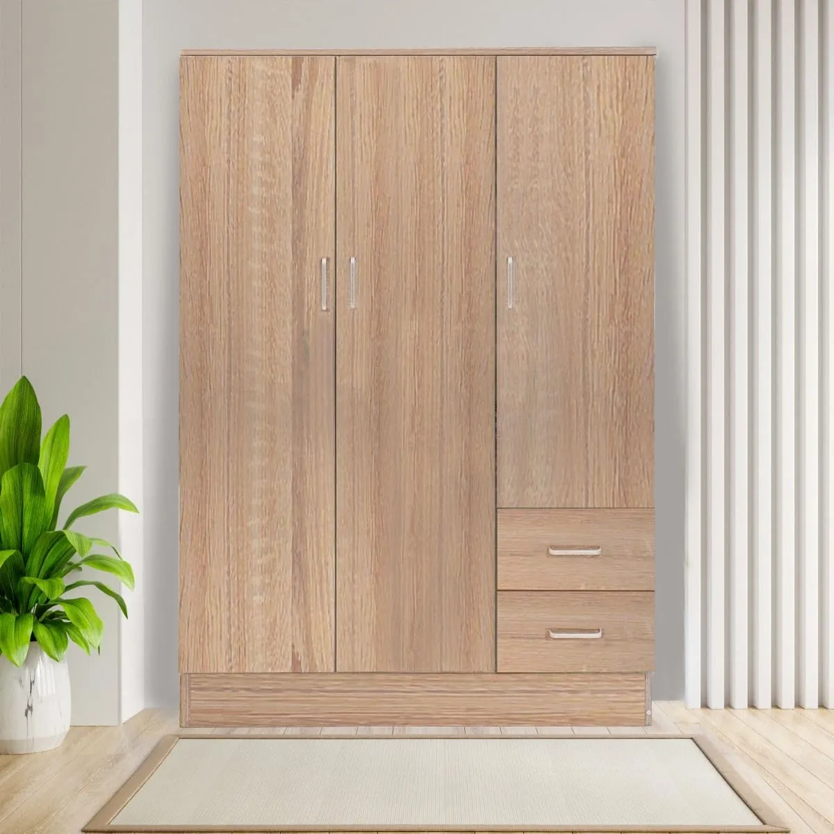 Bissolo Casa Armadio Multiuso Rovere 120x50x170 cm con 3 Ante e 2 Cassetti - immagine 1