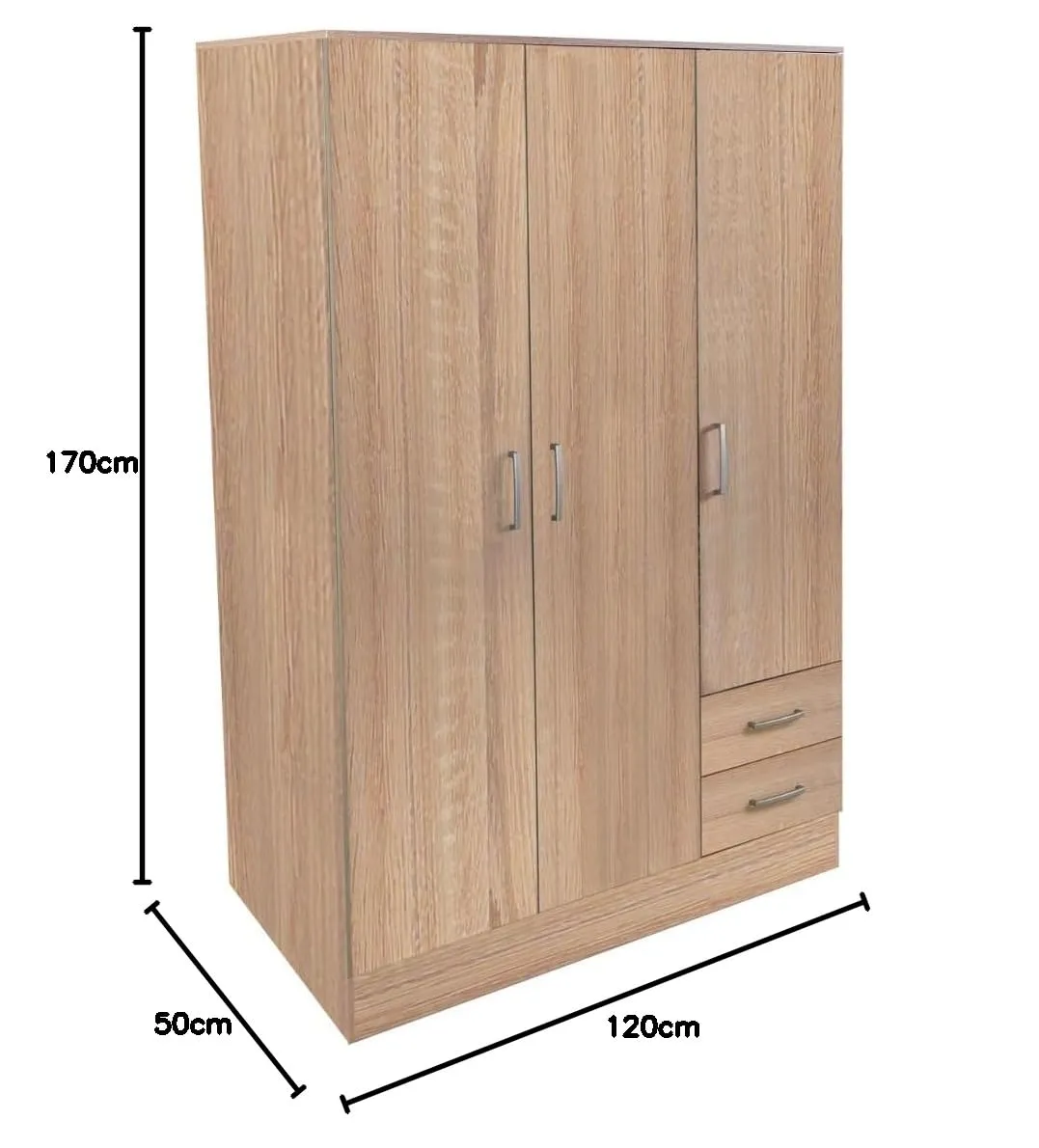 Bissolo Casa Armadio Multiuso Rovere 120x50x170 cm con 3 Ante e 2 Cassetti - immagine 2