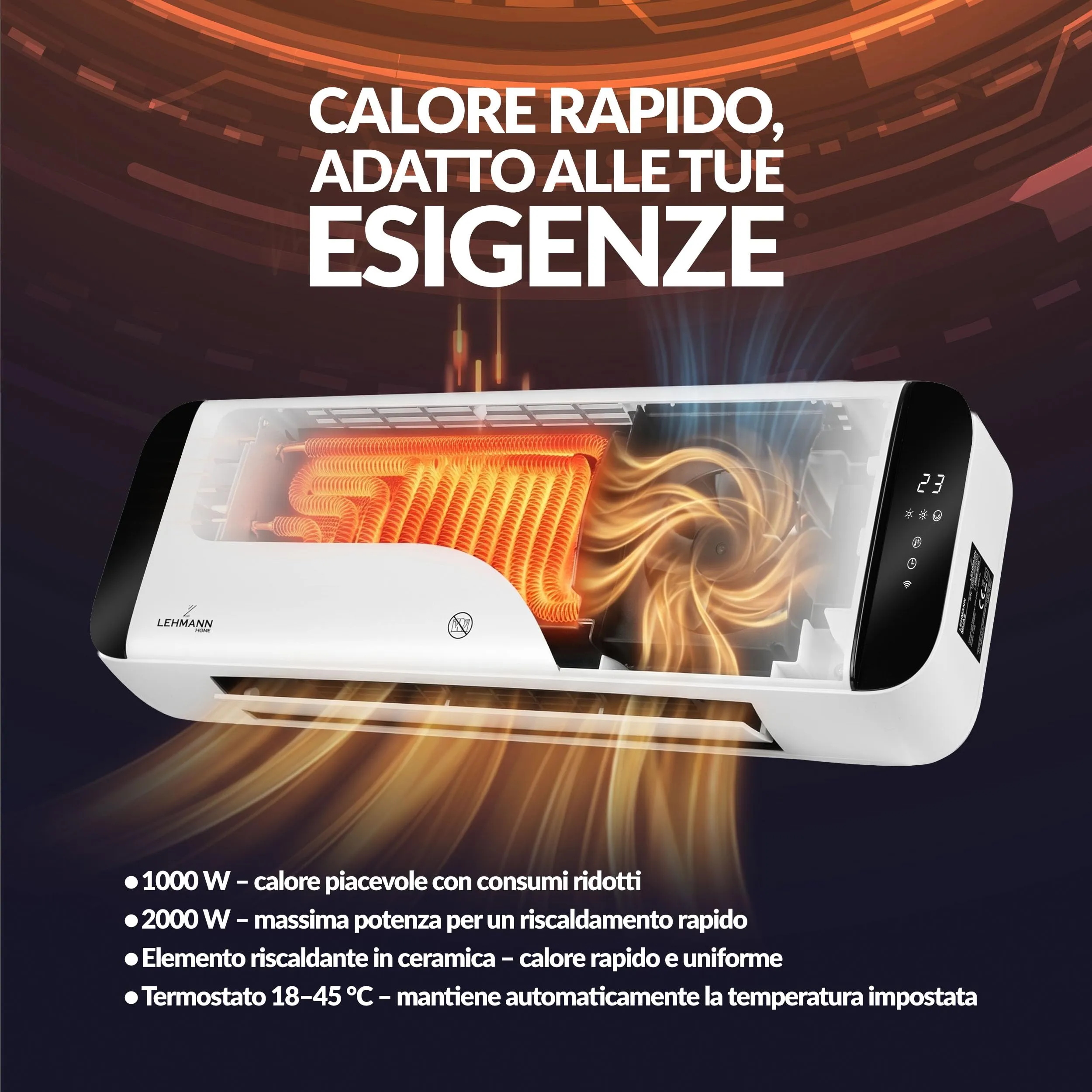 Lehmann Termoventilatore da Parete LHOHH-2013A, 1000/2000 W, Ceramica, Rilevamento Finestra Aperta, Timer, Oscillazione, App e Telecomando, Bianco - immagine 7