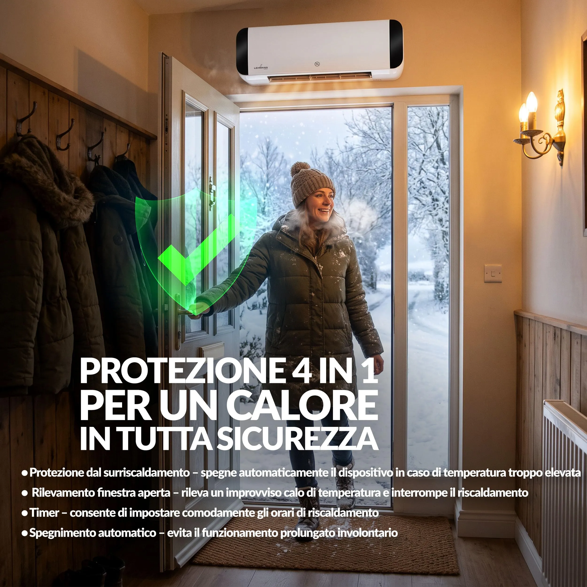 Lehmann Termoventilatore da Parete LHOHH-2013A, 1000/2000 W, Ceramica, Rilevamento Finestra Aperta, Timer, Oscillazione, App e Telecomando, Bianco - immagine 8
