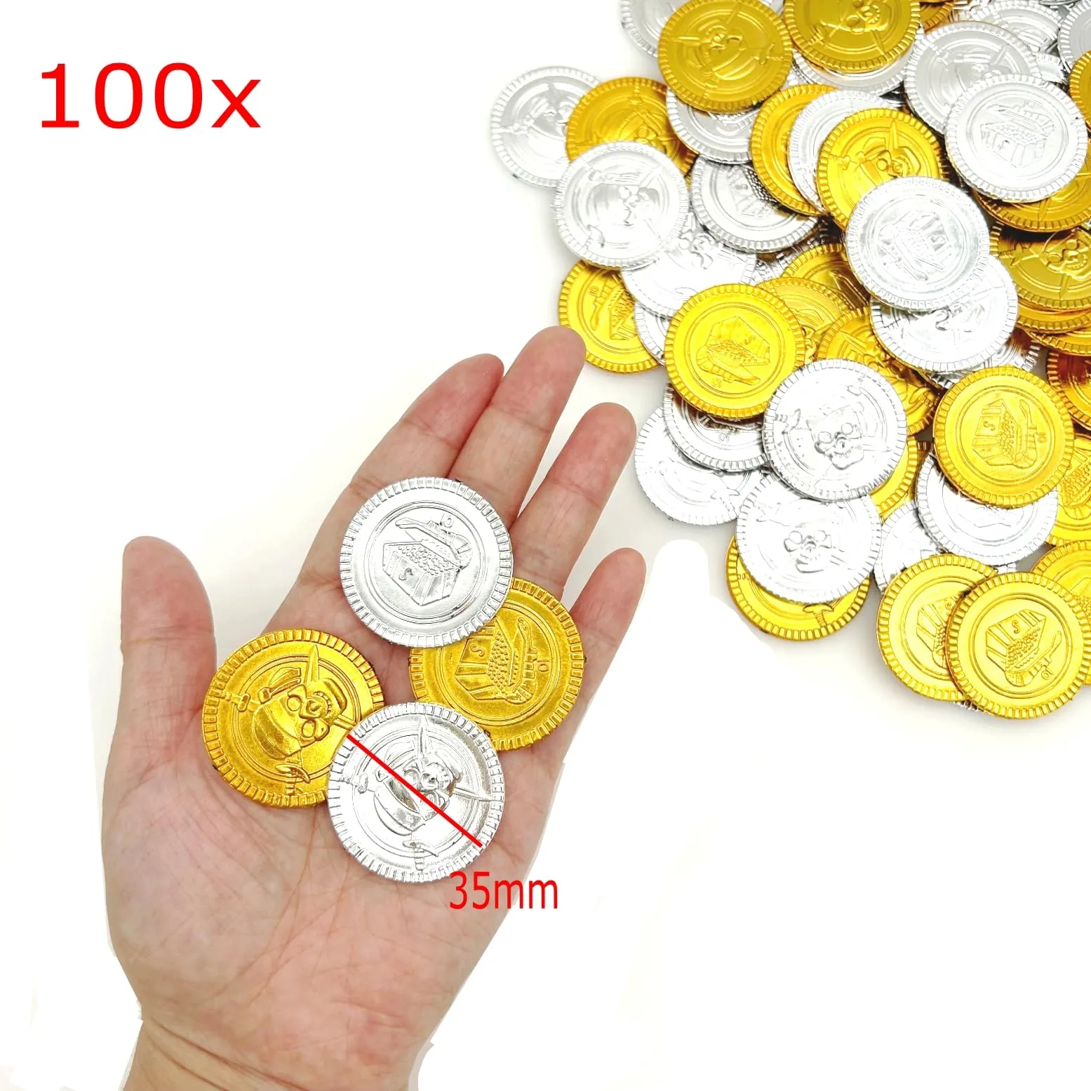 JZK 100 Monete di Plastica Oro e Argento per Caccia al Tesoro e Feste per Bambini - immagine 2