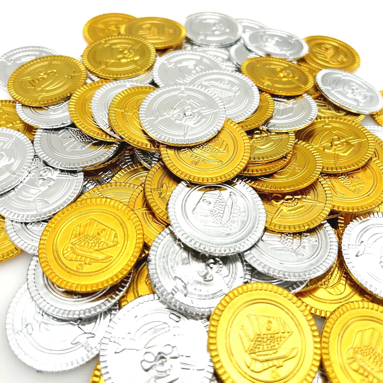 JZK 100 Monete di Plastica Oro e Argento per Caccia al Tesoro e Feste per Bambini - immagine 3