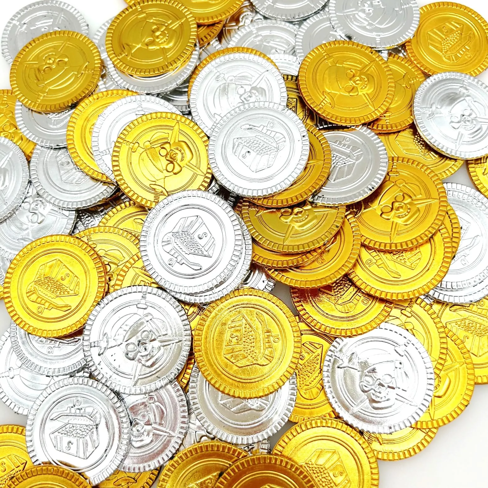 JZK 100 Monete di Plastica Oro e Argento per Caccia al Tesoro e Feste per Bambini - immagine 4