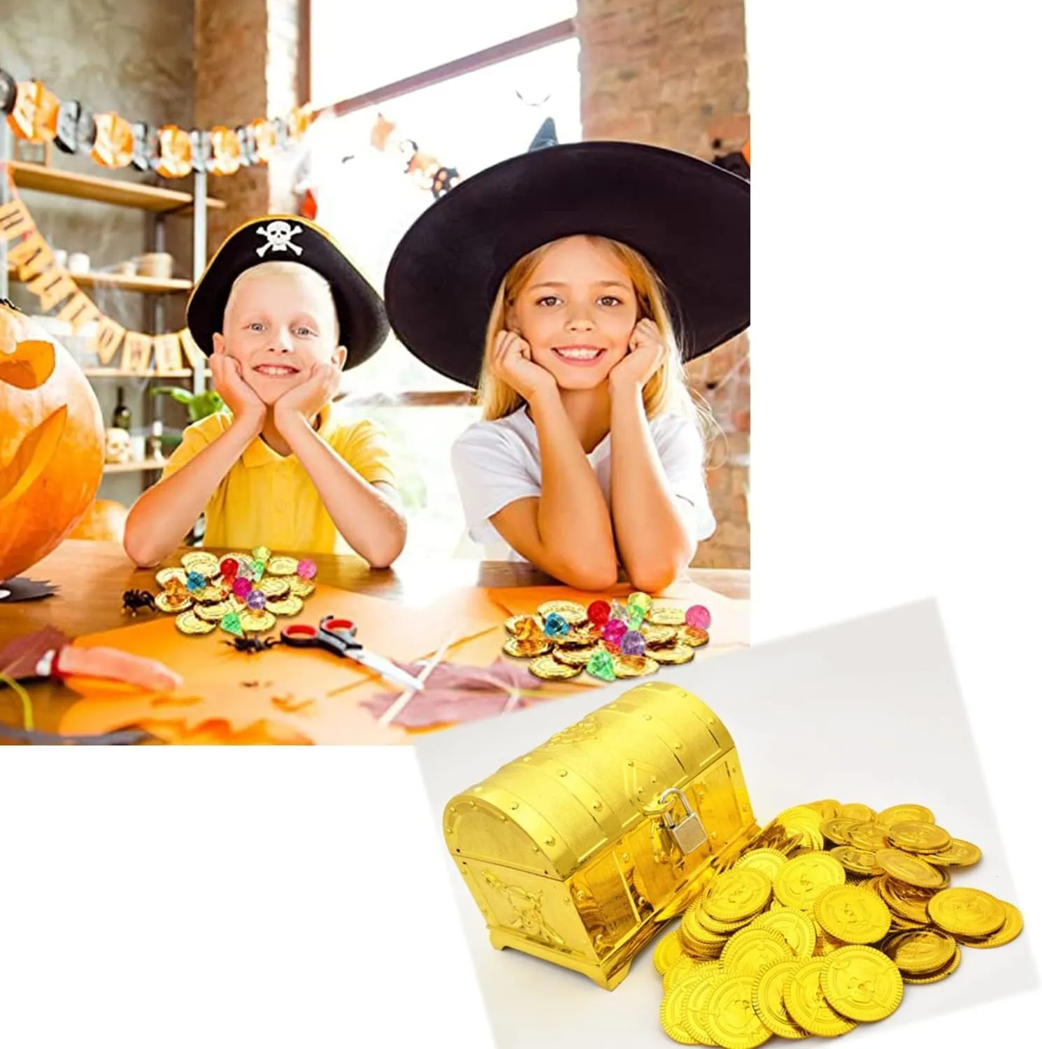 JZK 100 Monete di Plastica Oro e Argento per Caccia al Tesoro e Feste per Bambini - immagine 5
