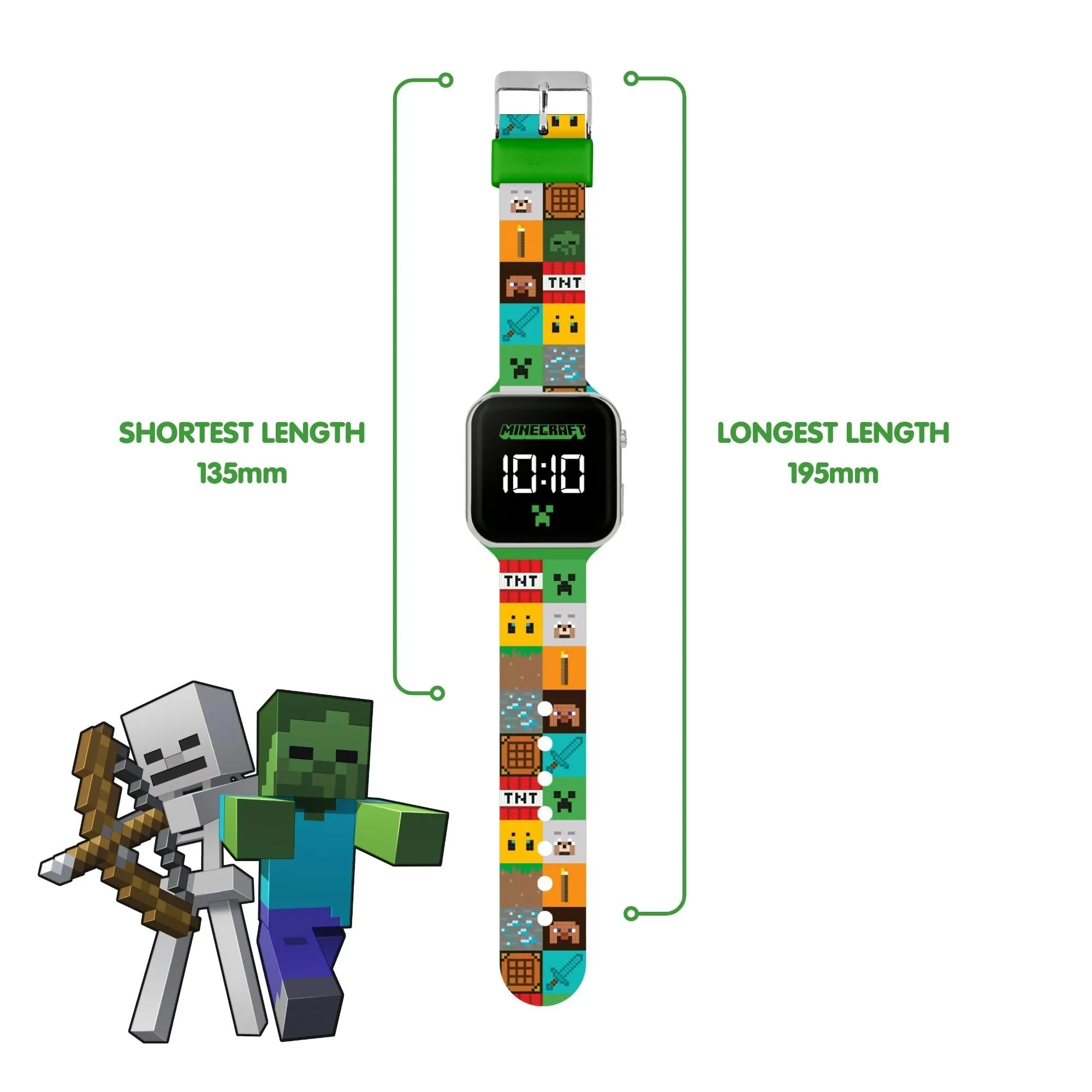 Minecraft Orologio da polso digitale LED per bambini, cinturino in silicone multicolore, MIN4272 - immagine 4