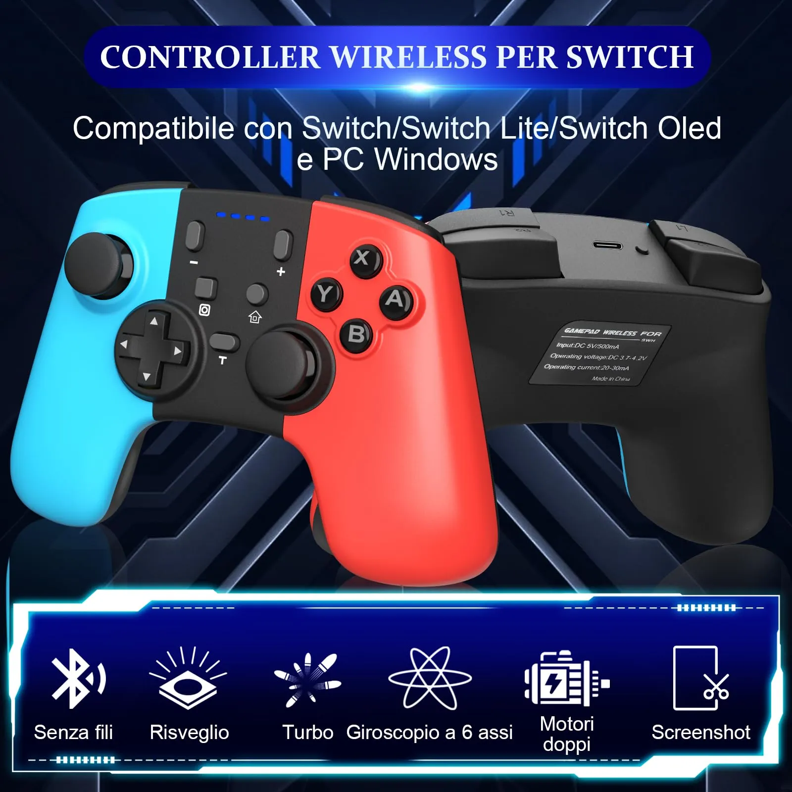 Gaaqii Wireless Switch Controller Pro Gamepad for Switch, Switch Lite, OLED and PC with Turbo, 6-Axis, Dual Vibration, Wake-up and Screenshot - immagine 2