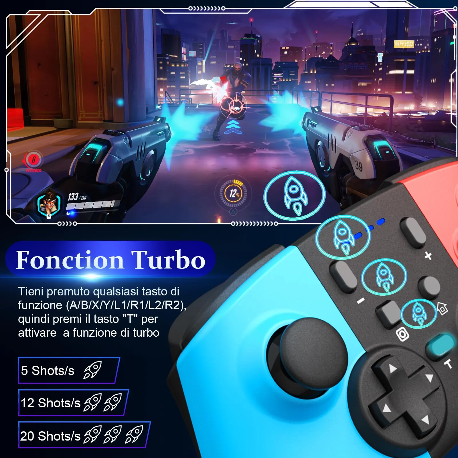 Gaaqii Wireless Switch Controller Pro Gamepad for Switch, Switch Lite, OLED and PC with Turbo, 6-Axis, Dual Vibration, Wake-up and Screenshot - immagine 3