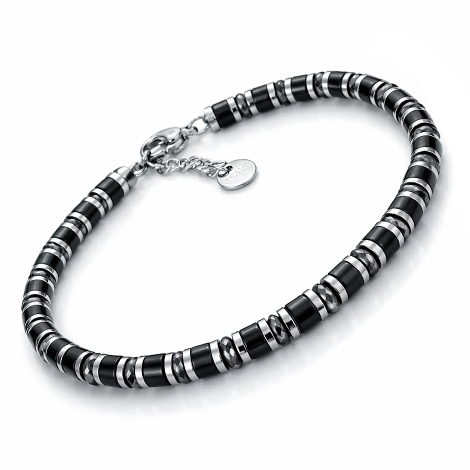 Saga Gioielli Bracciale Uomo Rondelle Pietre Dure Acciaio Onice e Cristalli - immagine 1