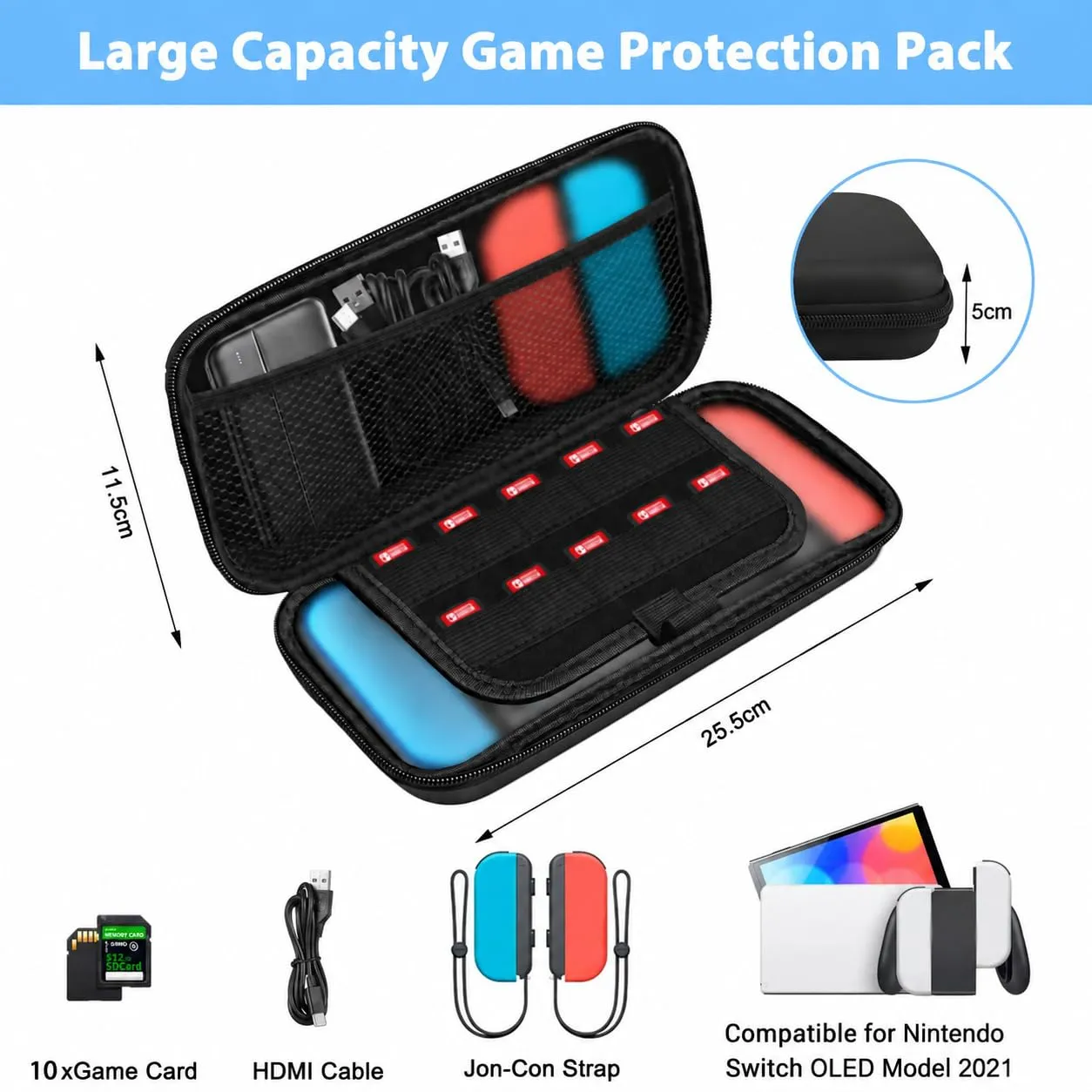 Lrocotanc Custodia Rigida per Nintendo Switch e Switch OLED, Nero - immagine 3
