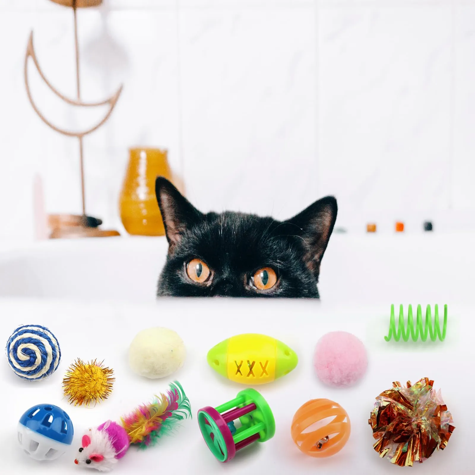 QUOZUO Set 32 Giocattoli per Gatti con Palline, Piume, Topi e Erba Gatta, Multicolore - immagine 2