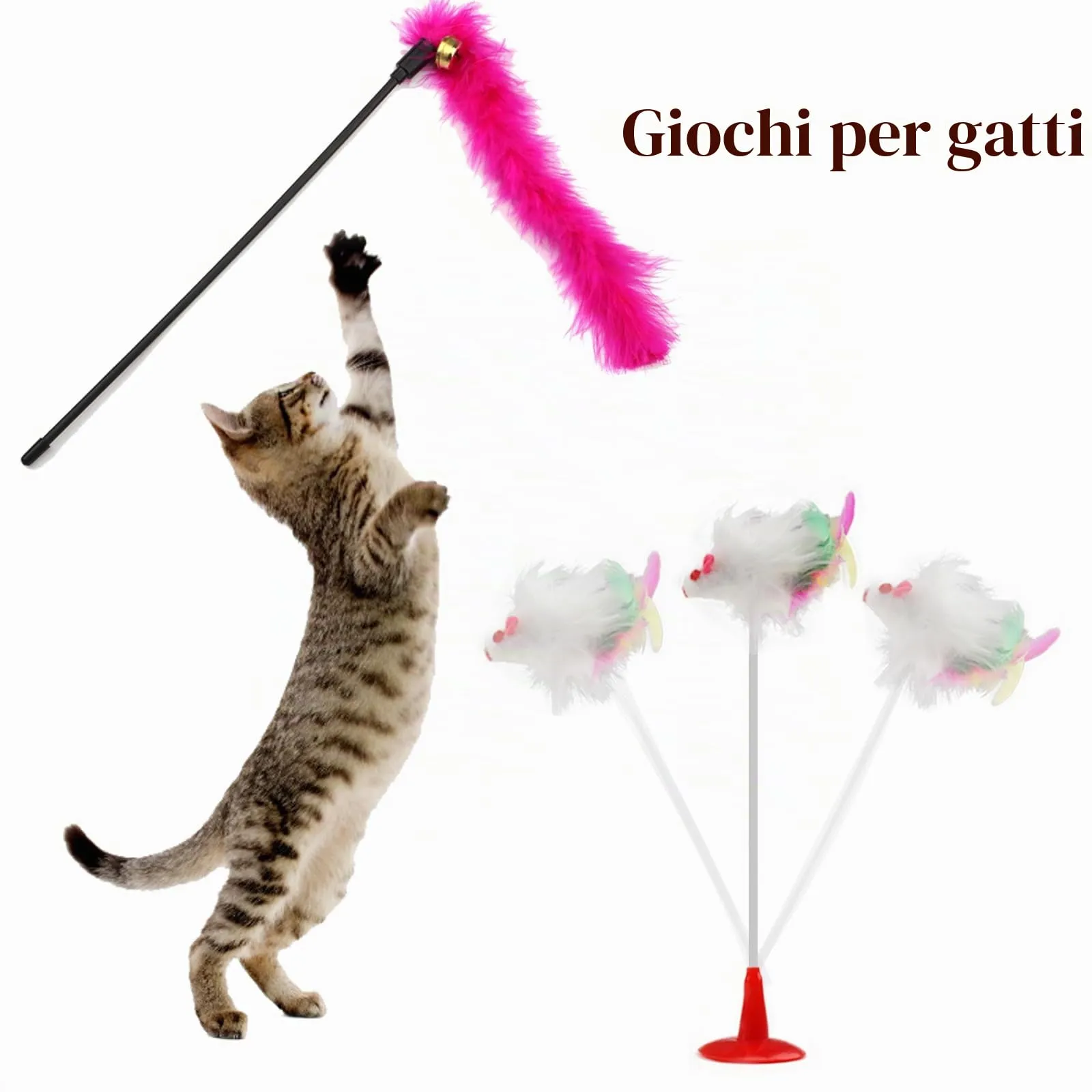 QUOZUO Set 32 Giocattoli per Gatti con Palline, Piume, Topi e Erba Gatta, Multicolore - immagine 5