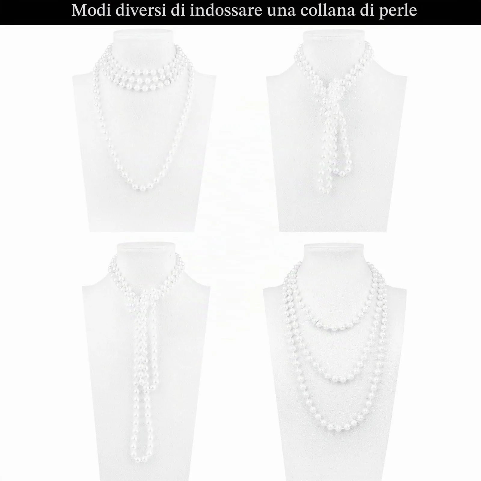 KEWUZY Set Accessori Anni 20 Donna, Kit Costume Great Gatsby con Fascia Flapper, Guanti, Collana di Perle e Orecchini, Nero, Taglia unica - immagine 6