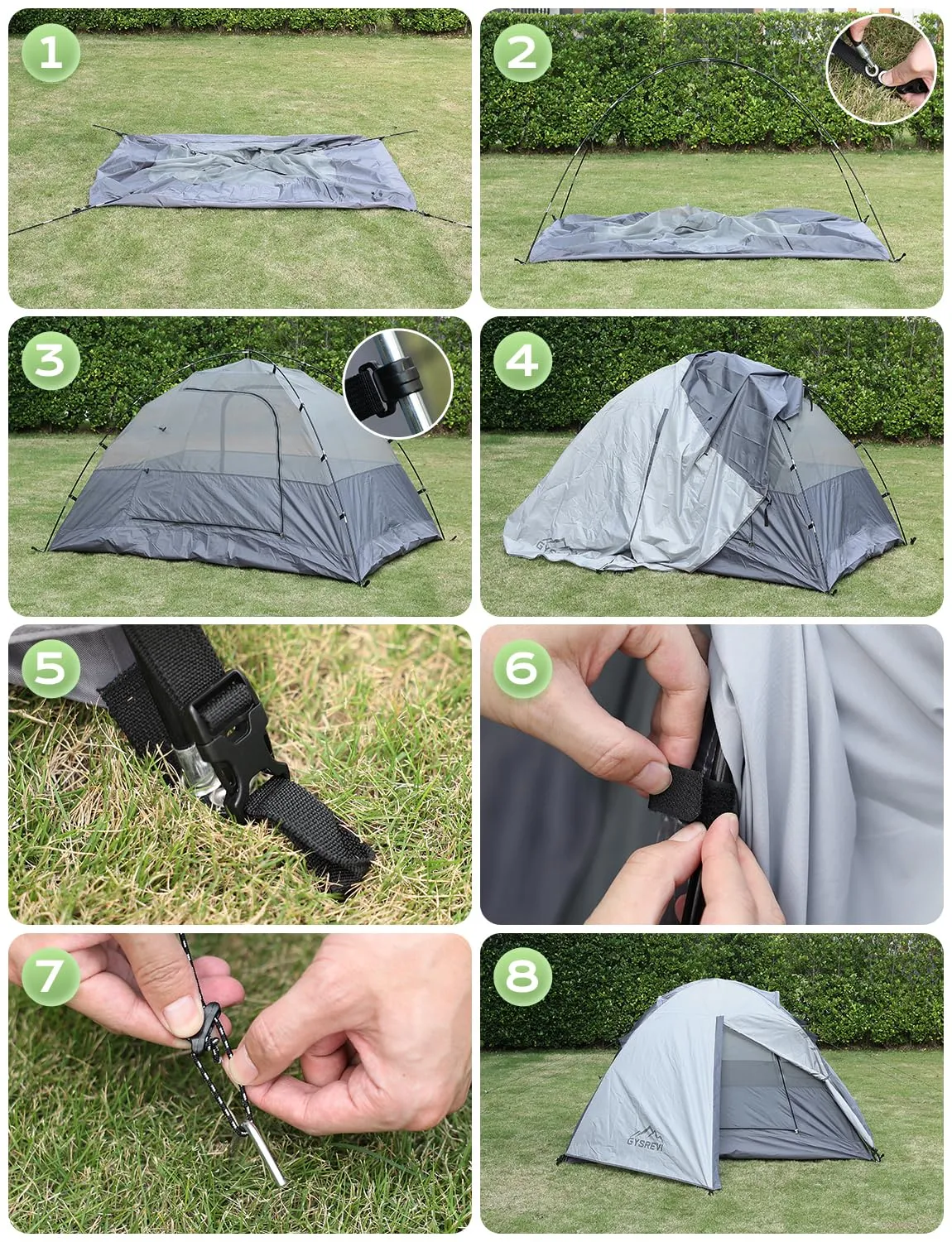 Gysrevi Tenda da Campeggio 2 in 1 CP-2, Doppia Porta, Impermeabile, 2-3 Persone, Grigio - immagine 8