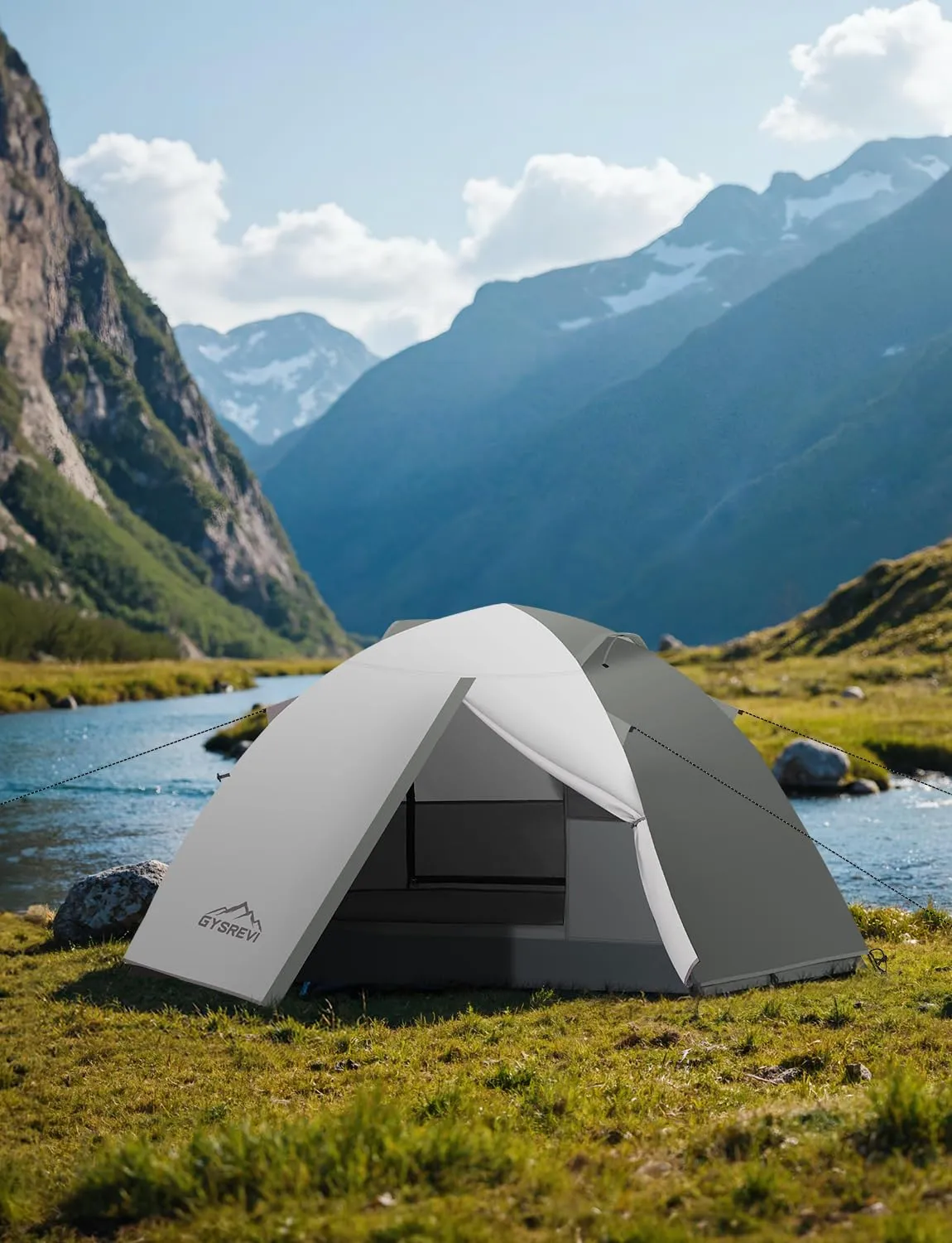 Gysrevi Tenda da Campeggio 2 in 1 CP-2, Doppia Porta, Impermeabile, 2-3 Persone, Grigio - immagine 9