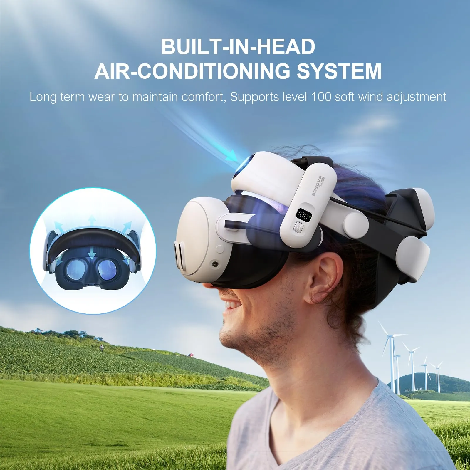 BOBOVR S3 Pro Cinturino per Testa con Batterie B100 da 10000 mAh e Sistema di Aria Condizionata per Quest 3/Quest 3S - immagine 4