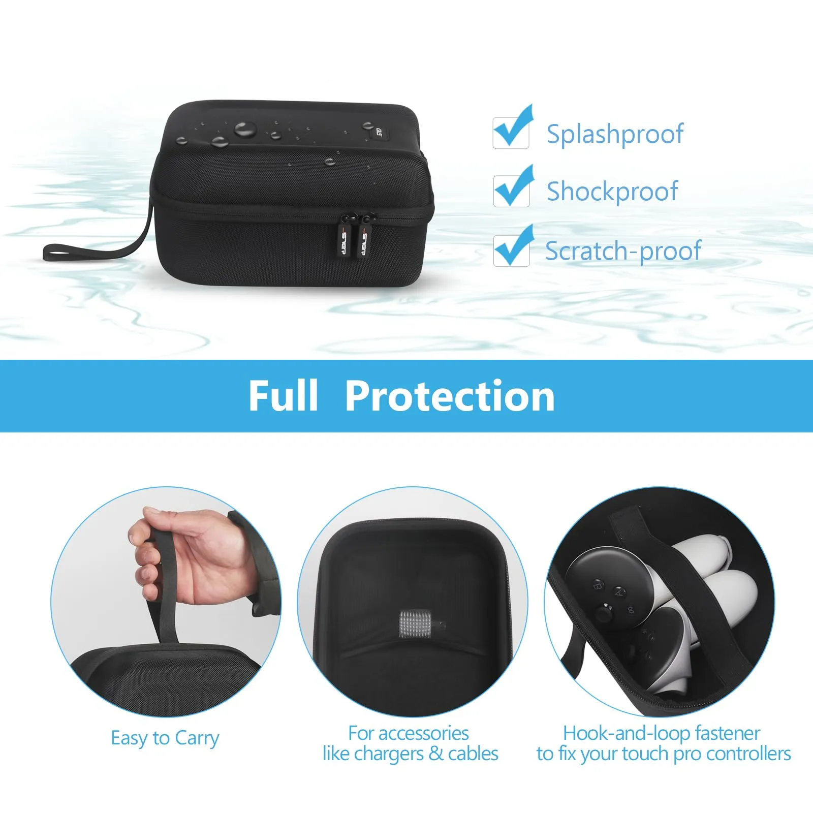 JSVER Custodia Rigida Portatile per Meta Quest 3, Quest 3S e Quest 2, Nero - immagine 5