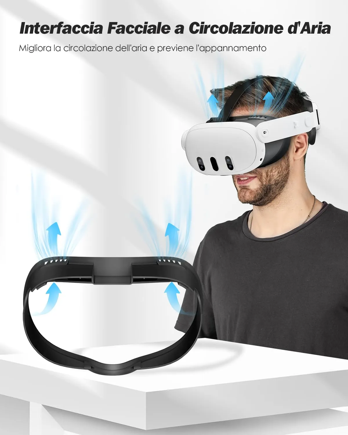 SUPERUS Interfaccia Facciale e Face Cover Pad per Meta Quest 3, Cuscino in Pelle PU Morbida Anti-Luce - immagine 3