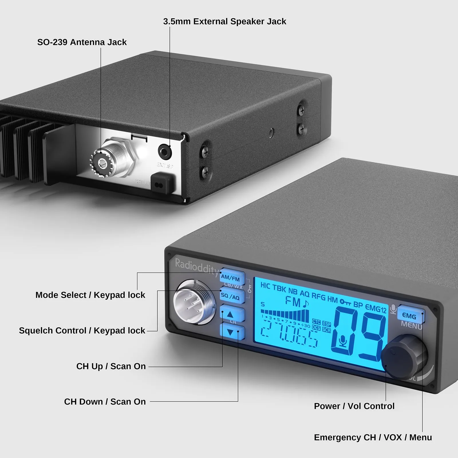 Radioddity CB-500 Portable CB Radio 4W AM FM - immagine 3